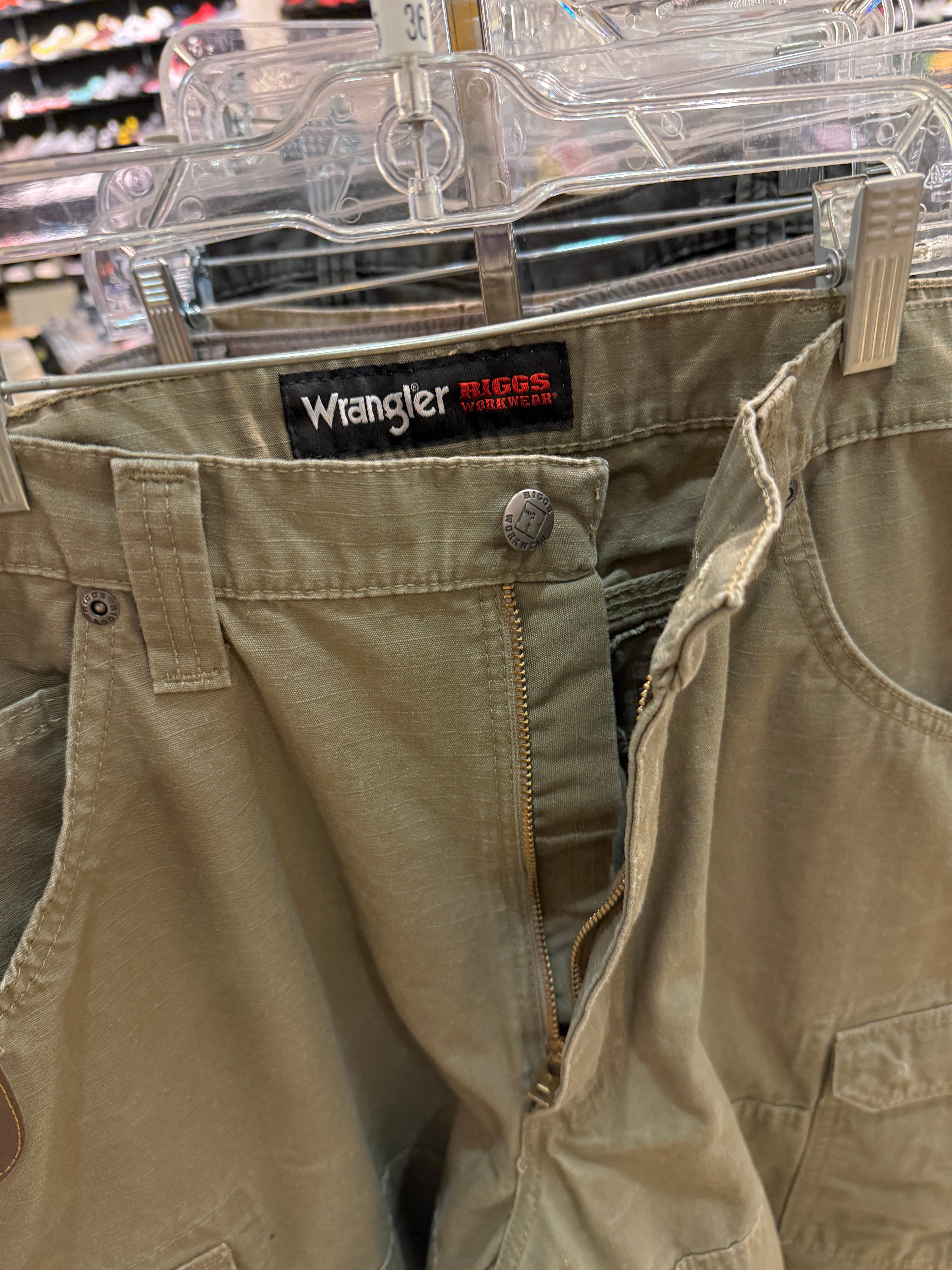 Wrangler Riggs Workwear Ripstop Cargo Pants Olive Green Size 36x32