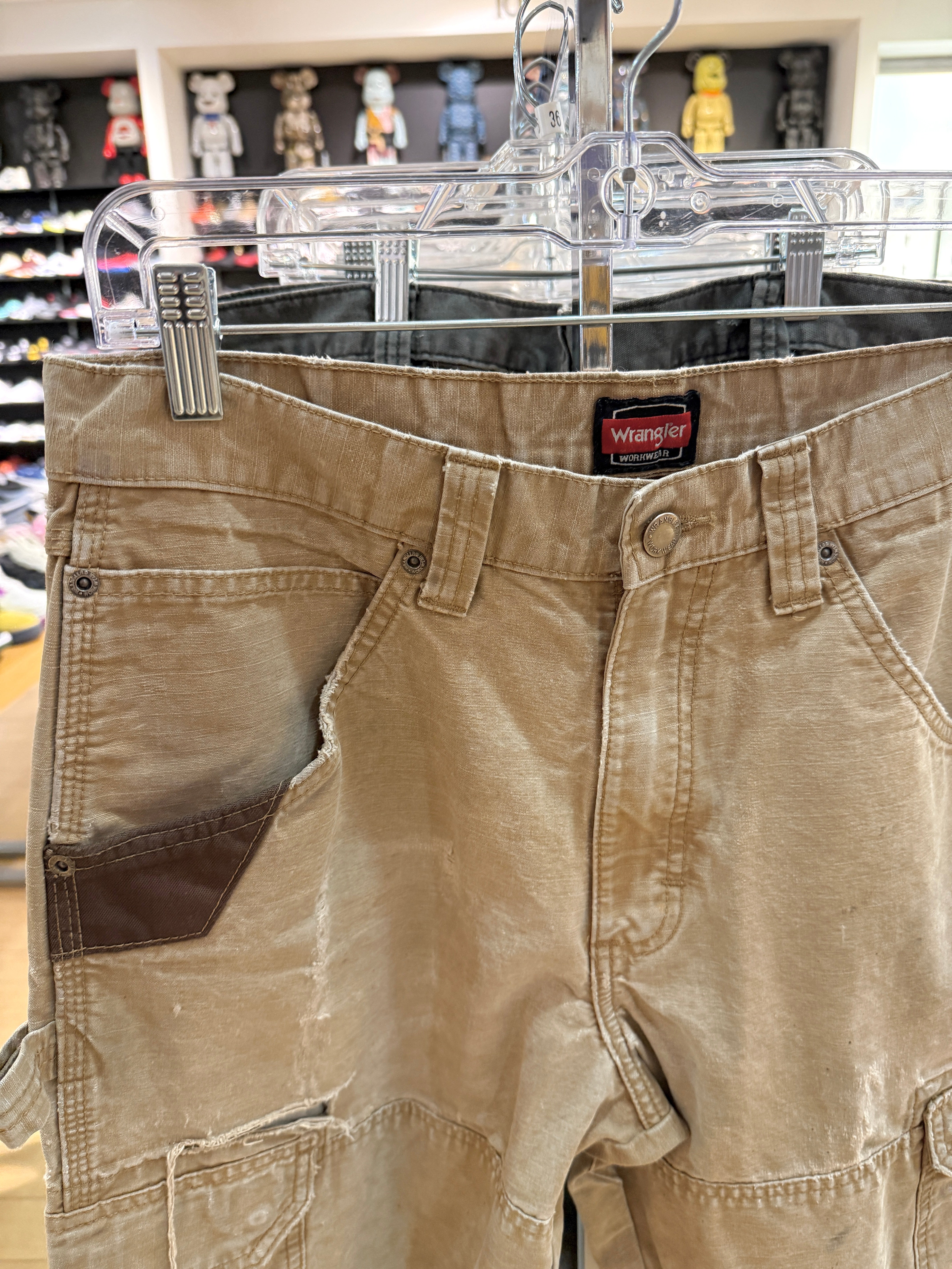 Y2K Wrangler Riggs Thrashed Ripstop Cargo Pants Faded Tan Size 32