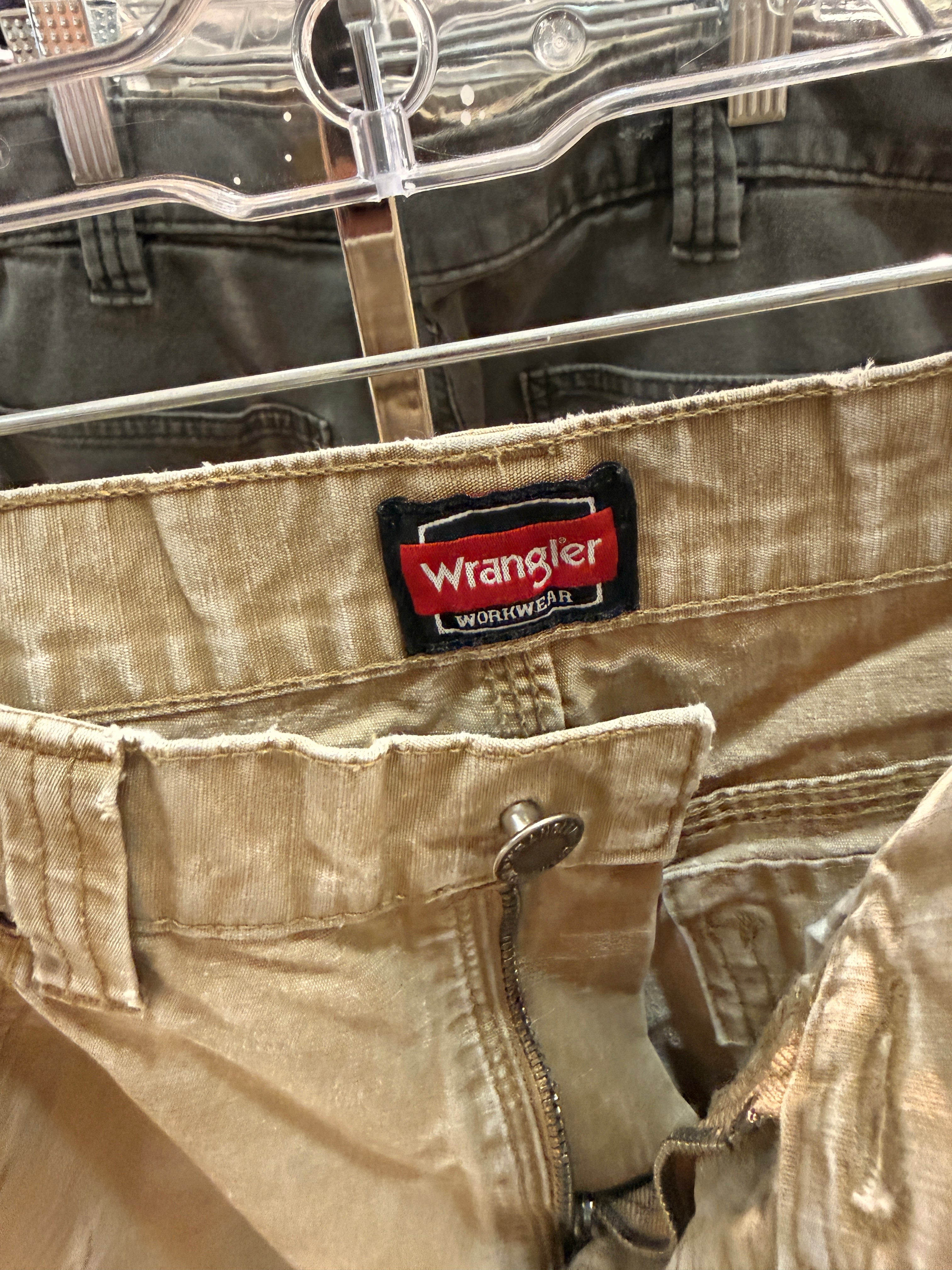 Y2K Wrangler Riggs Thrashed Ripstop Cargo Pants Faded Tan Size 32