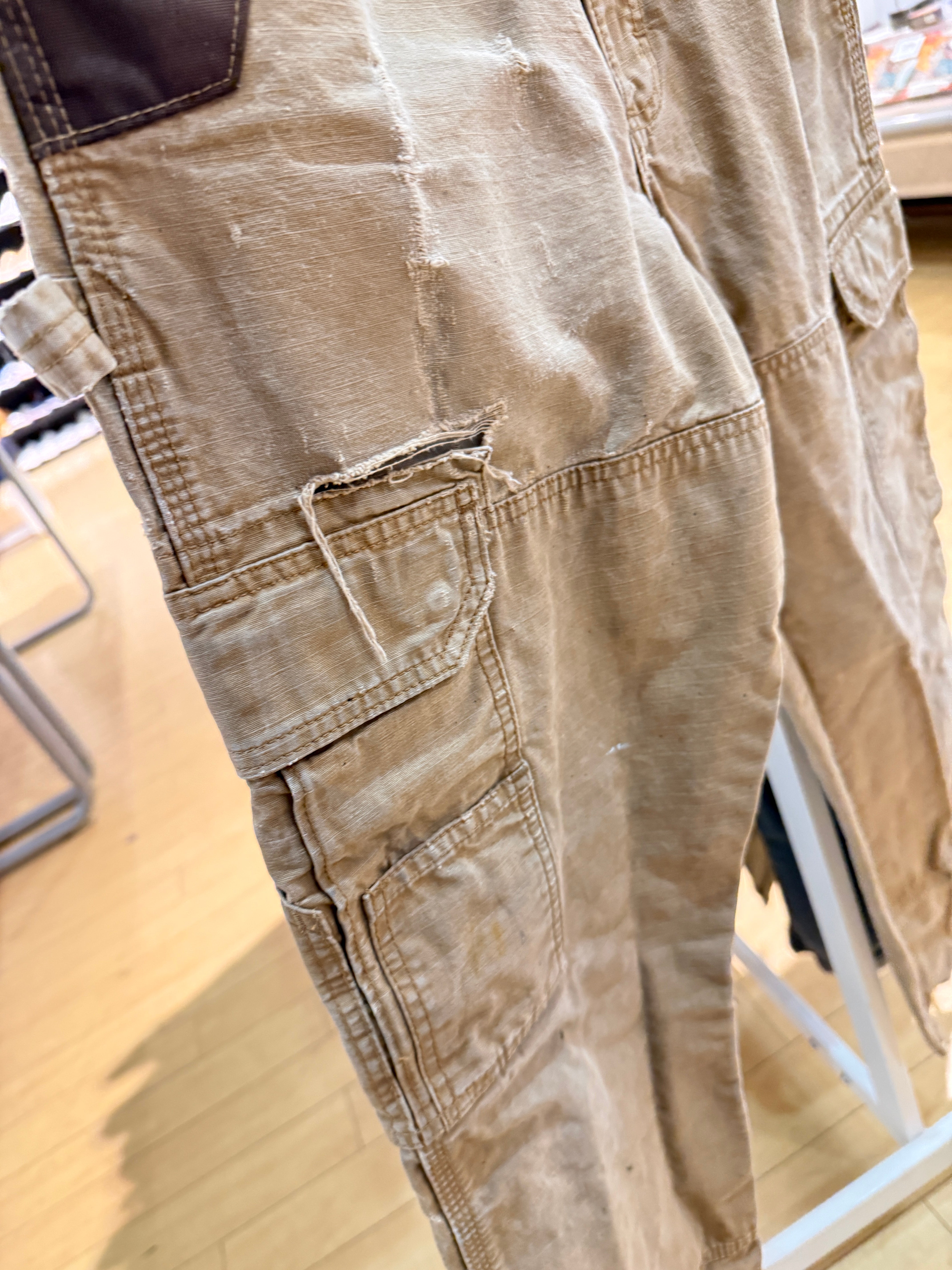 Y2K Wrangler Riggs Thrashed Ripstop Cargo Pants Faded Tan Size 32