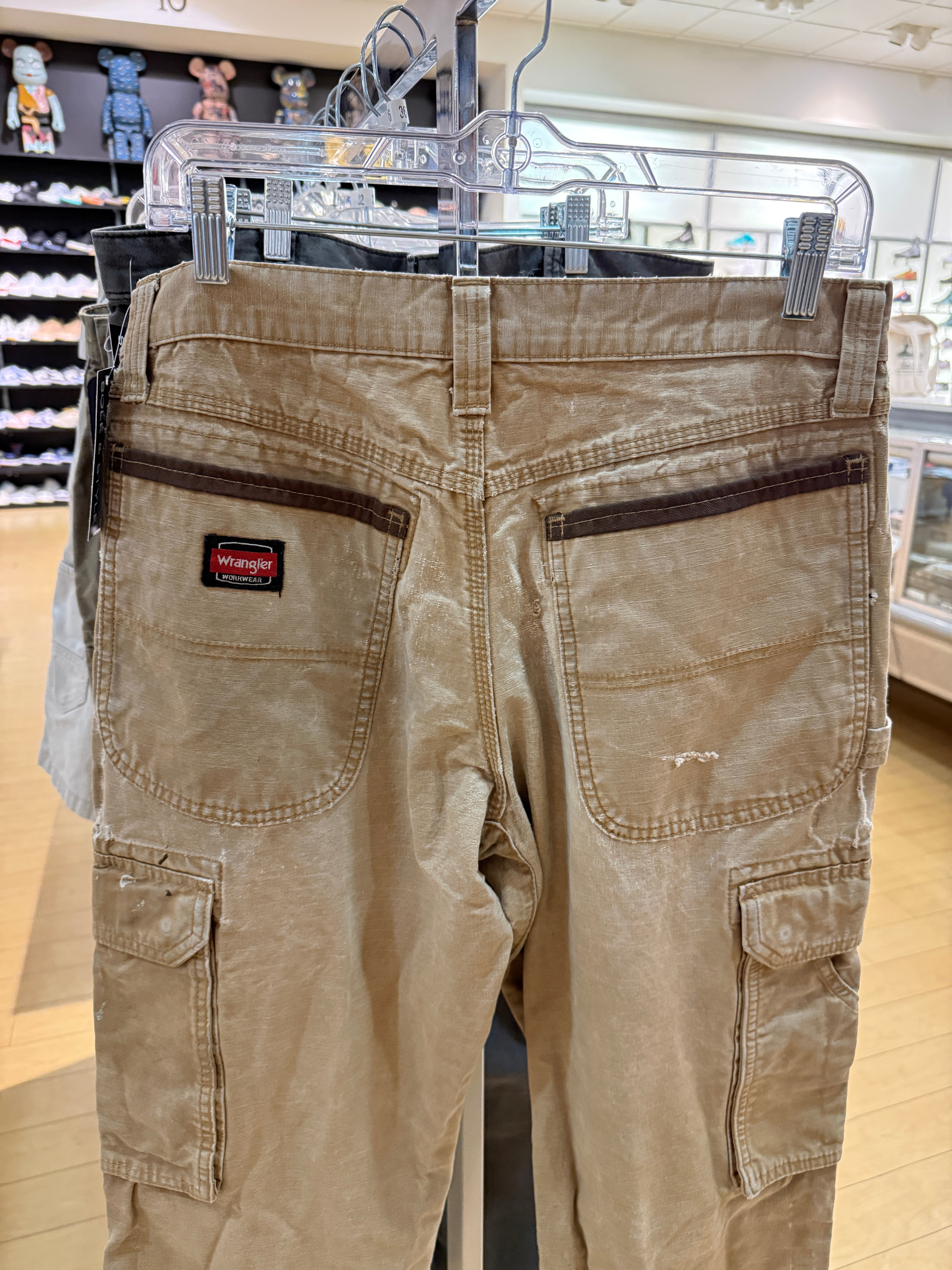 Y2K Wrangler Riggs Thrashed Ripstop Cargo Pants Faded Tan Size 32