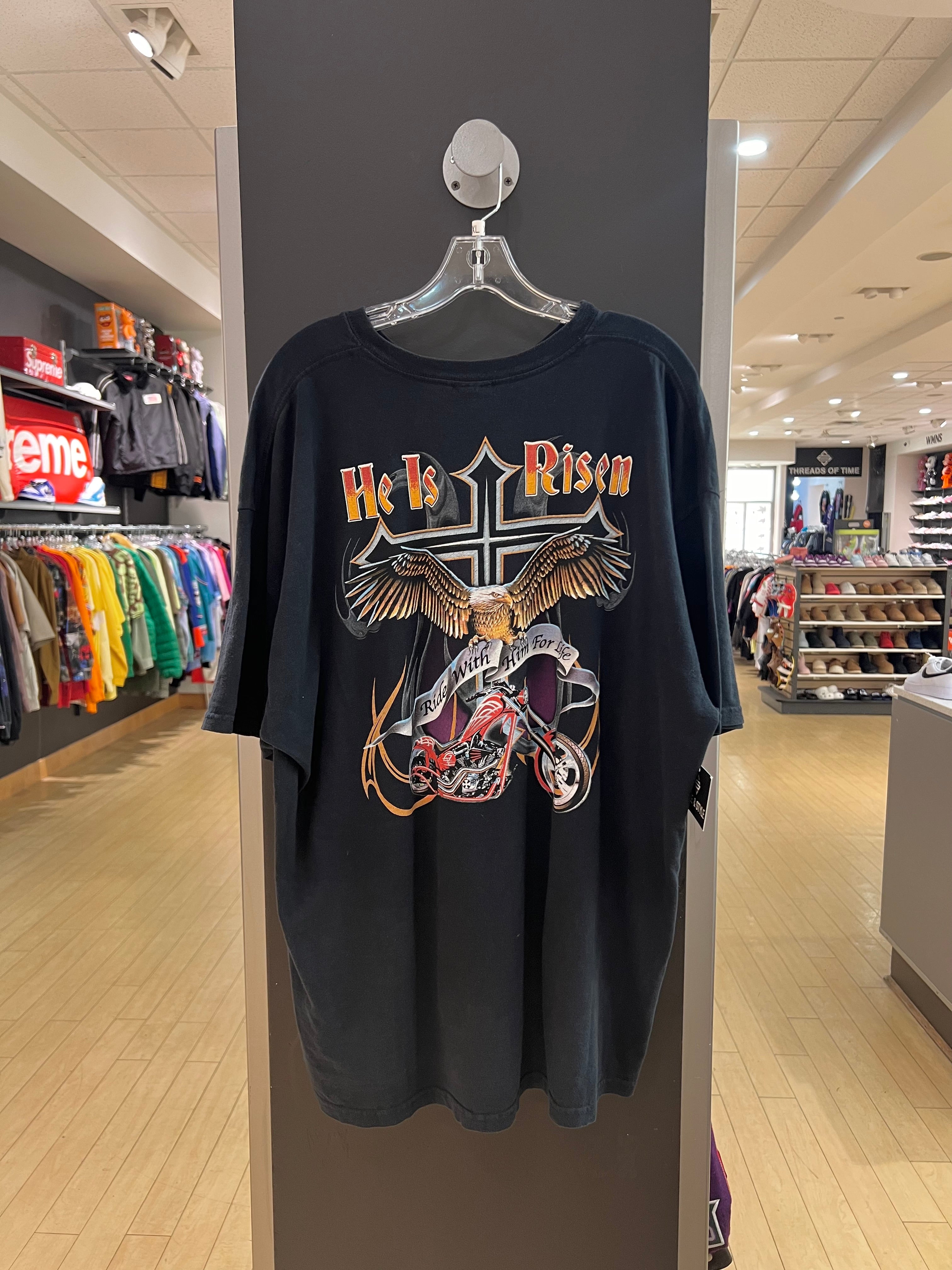 Y2K He Is Risen Jesus Biker Tee XXL