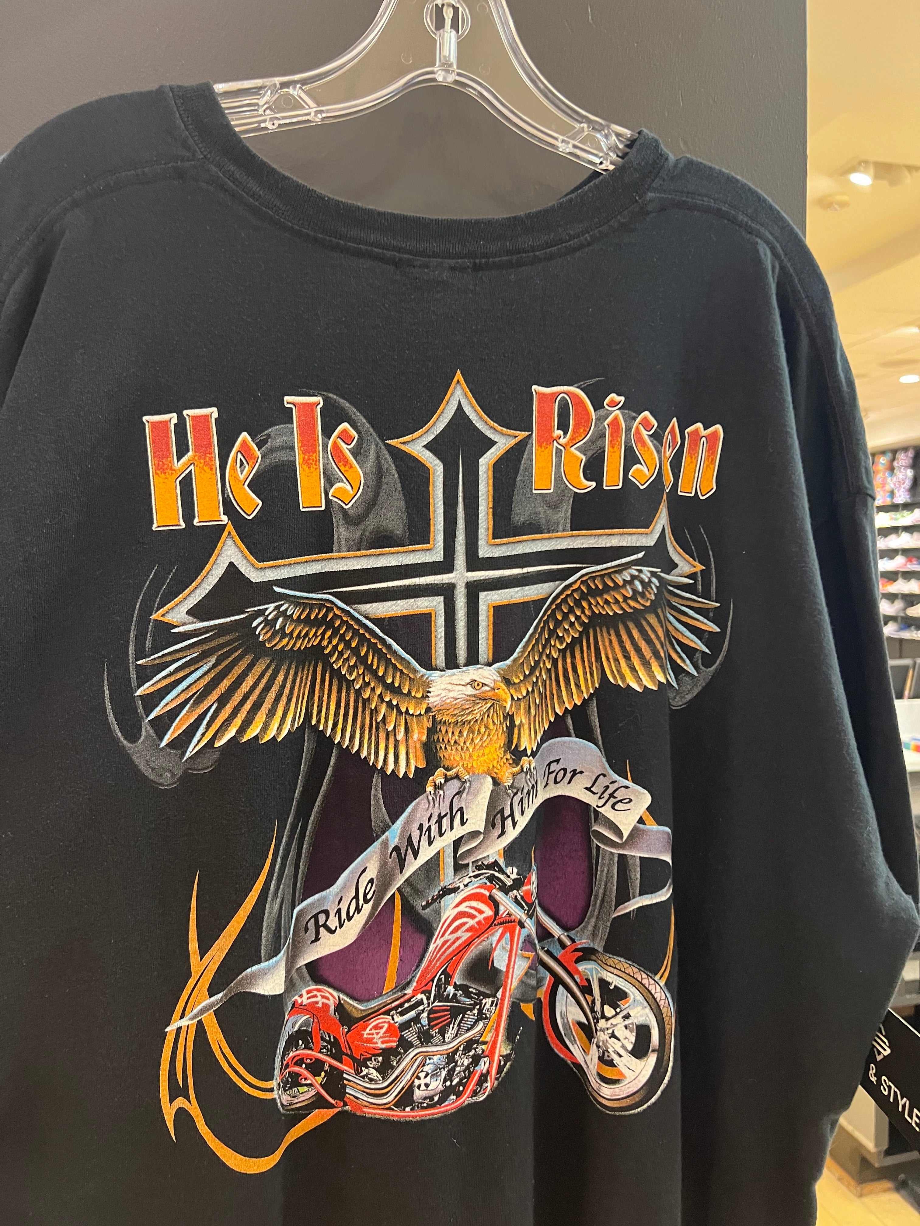 Y2K He Is Risen Jesus Biker Tee XXL