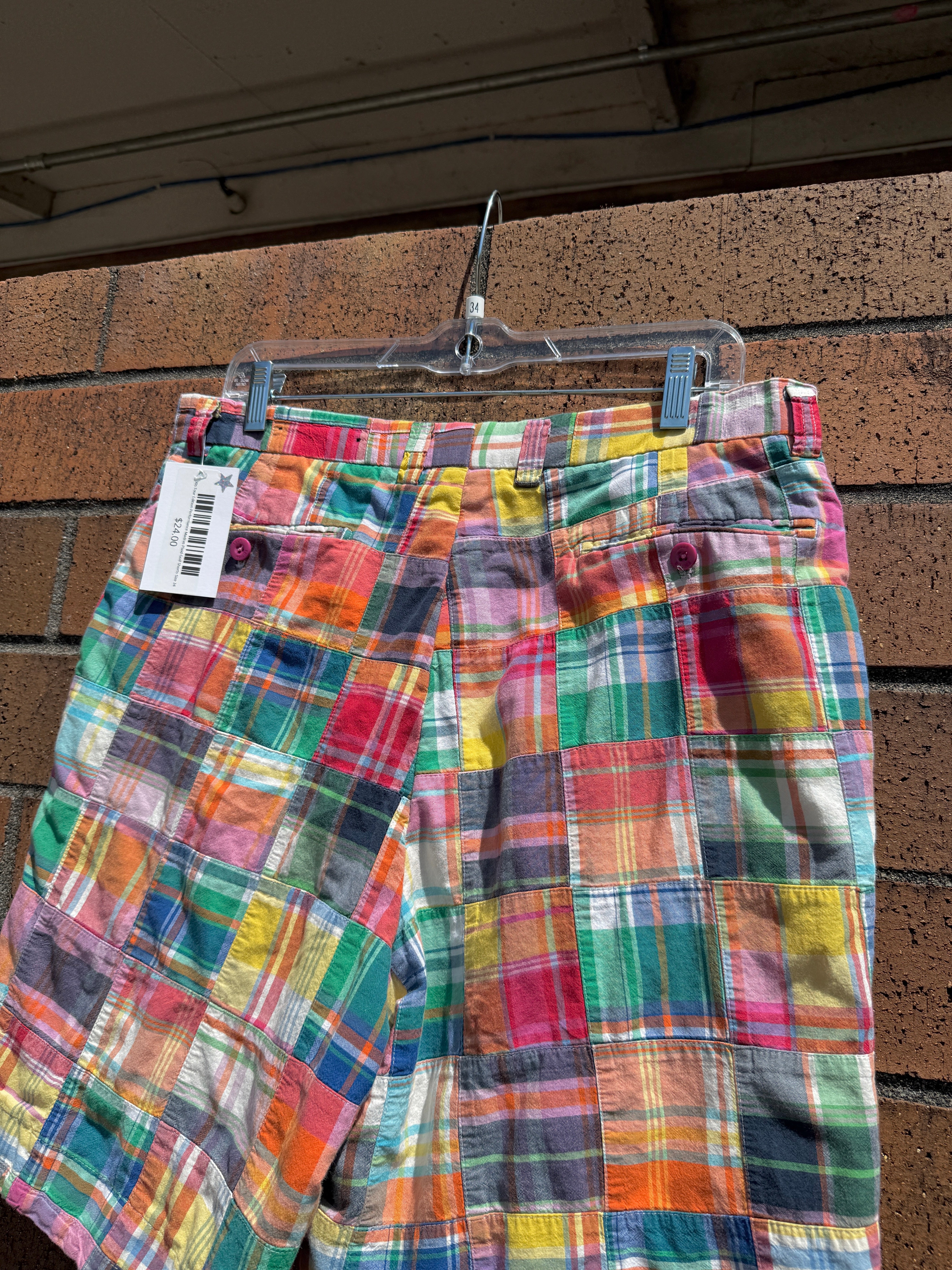 90s Tour Edition Performance Madras Plaid Golf Shorts Size 34