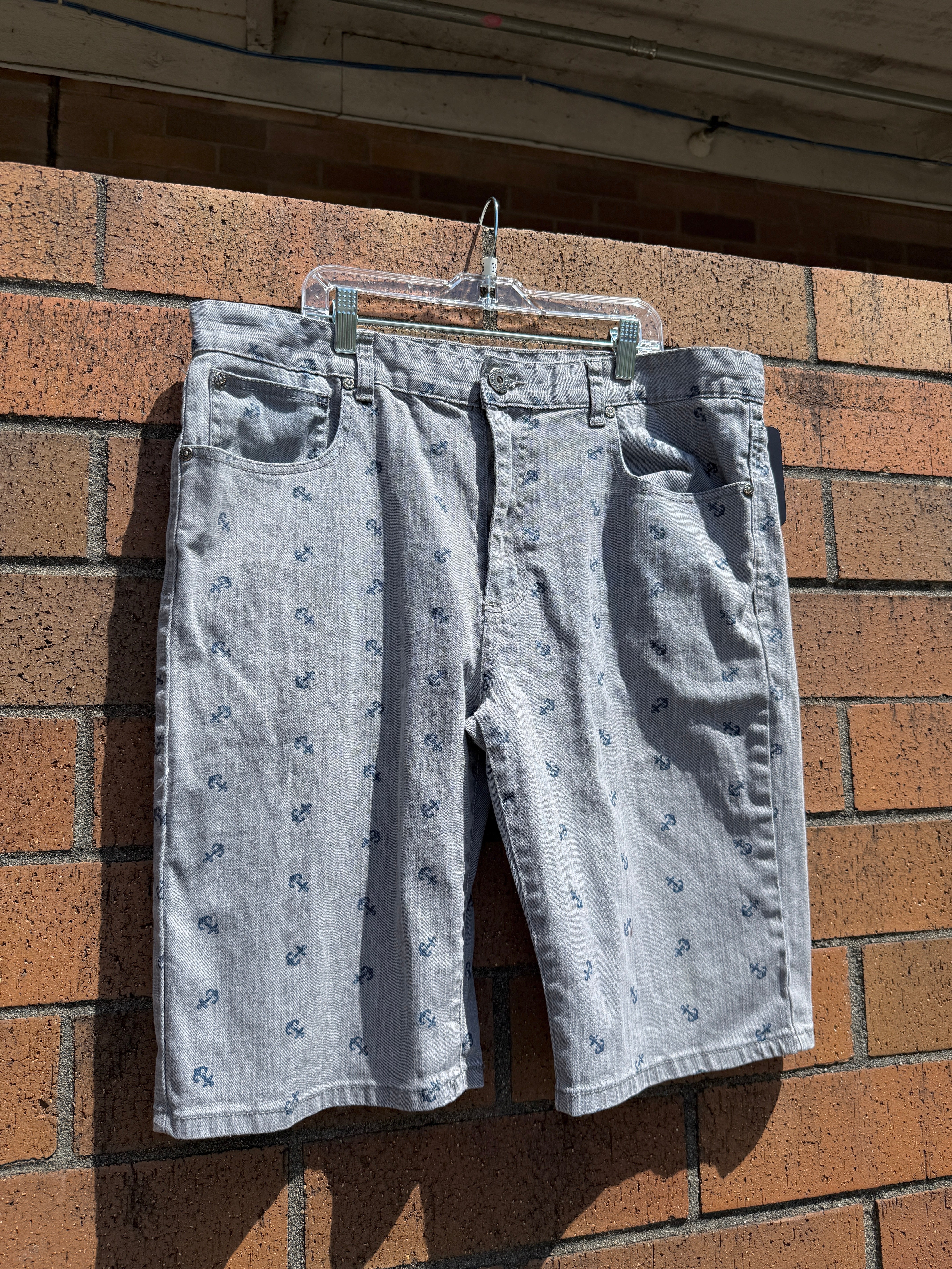 Y2K Carbon Denim Anchor Print Jorts Size 36