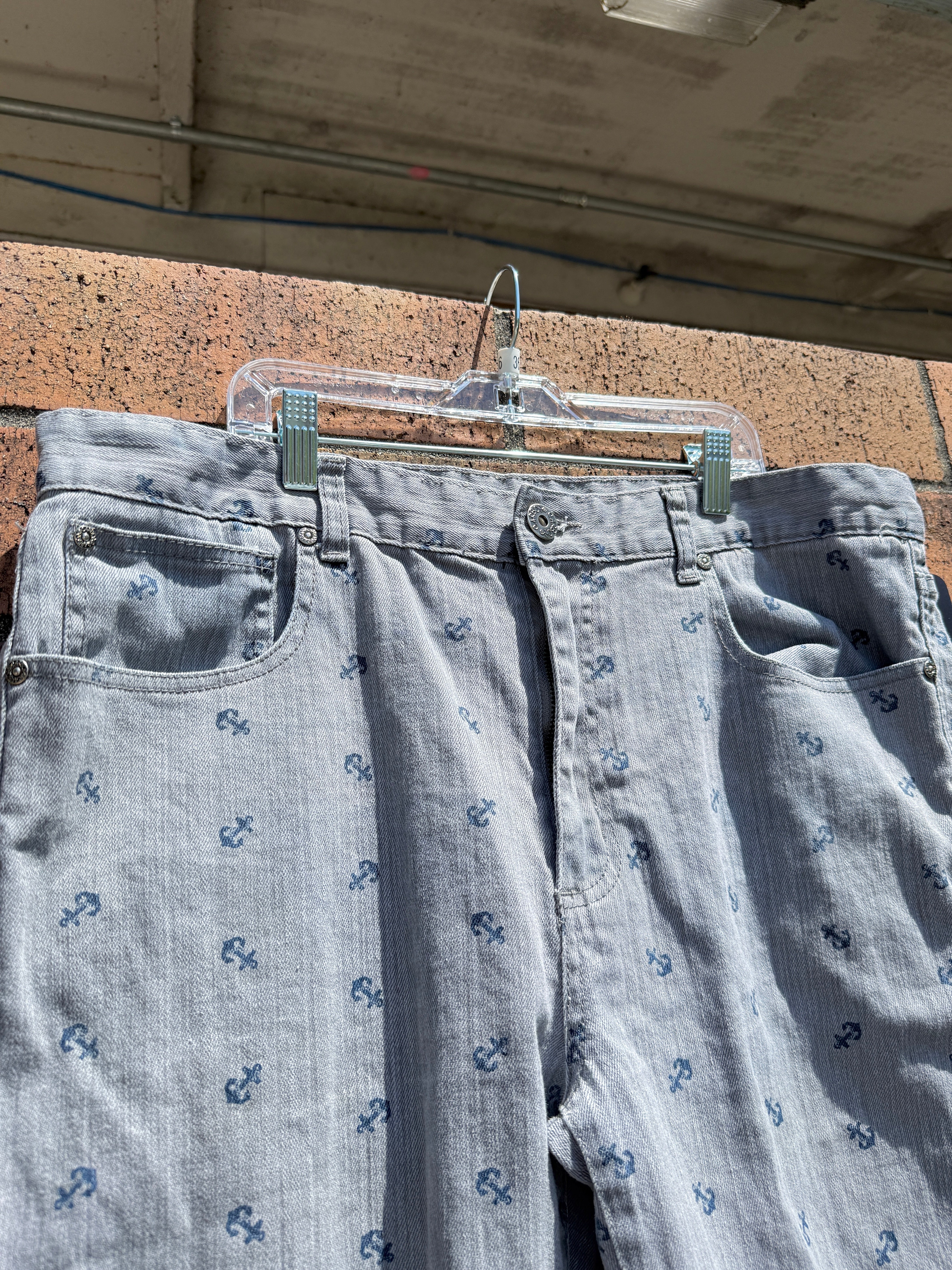 Y2K Carbon Denim Anchor Print Jorts Size 36