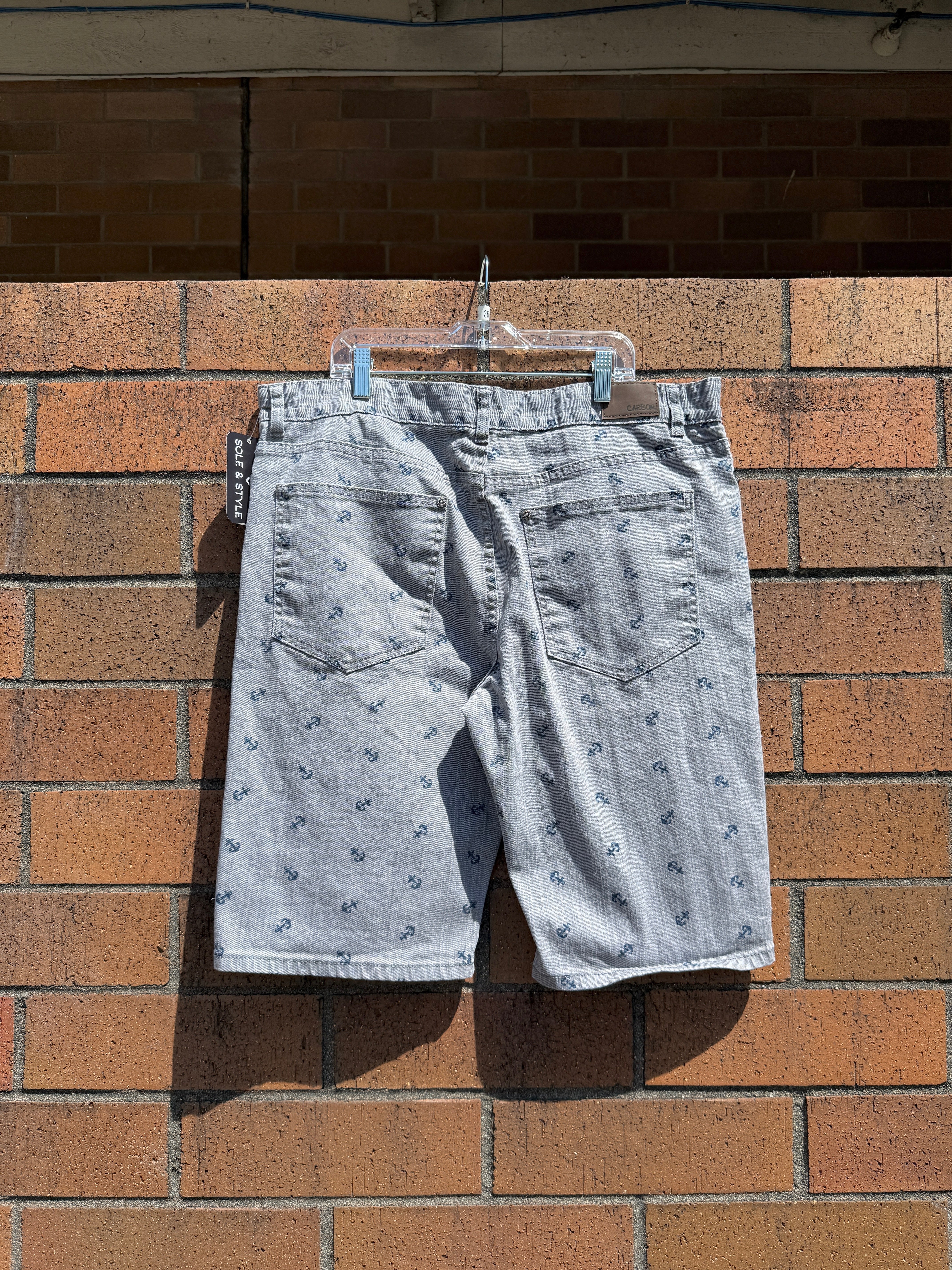 Y2K Carbon Denim Anchor Print Jorts Size 36