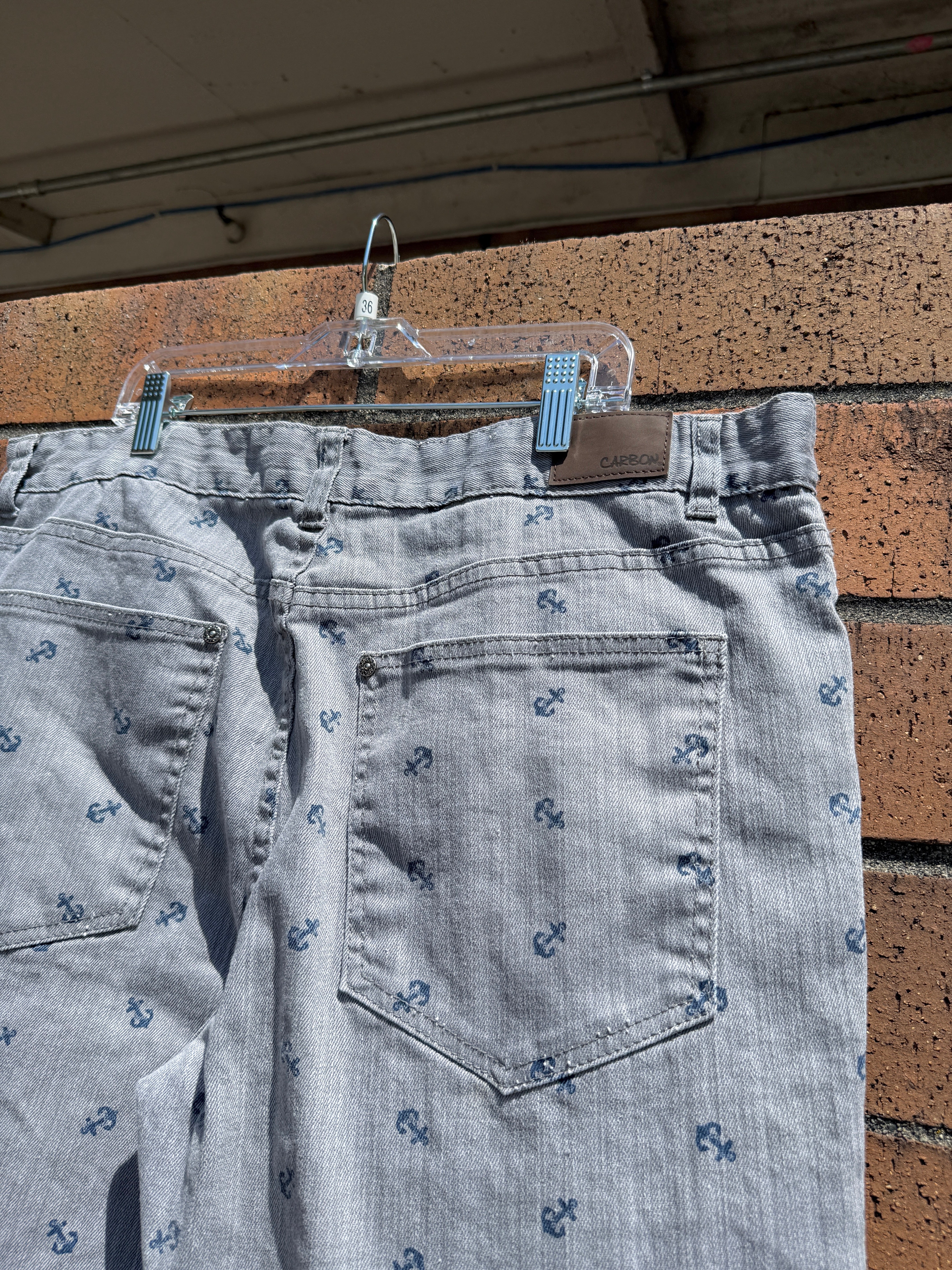Y2K Carbon Denim Anchor Print Jorts Size 36