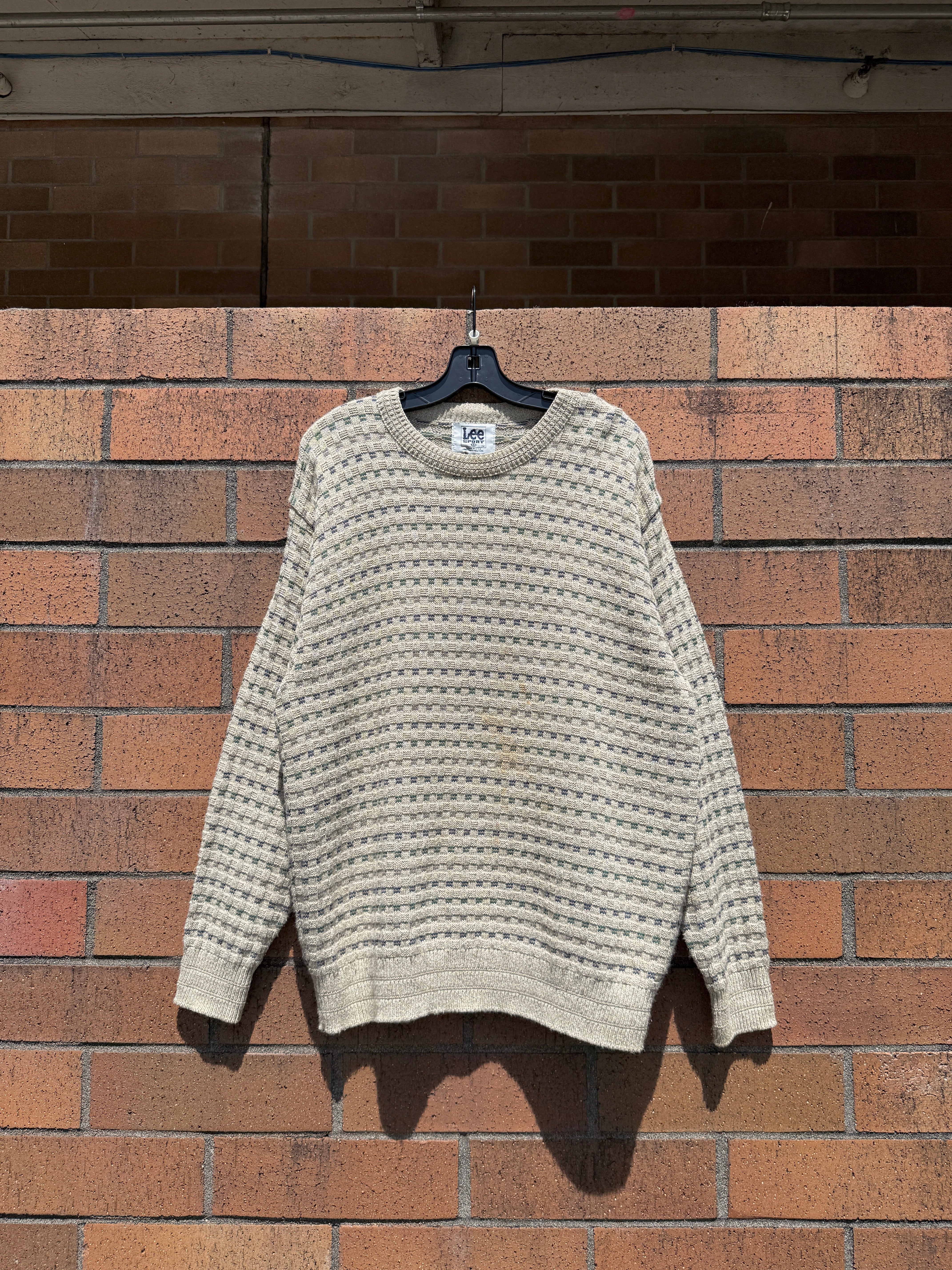 90s Lee Sport Tan Basketweave Sweater Sz M