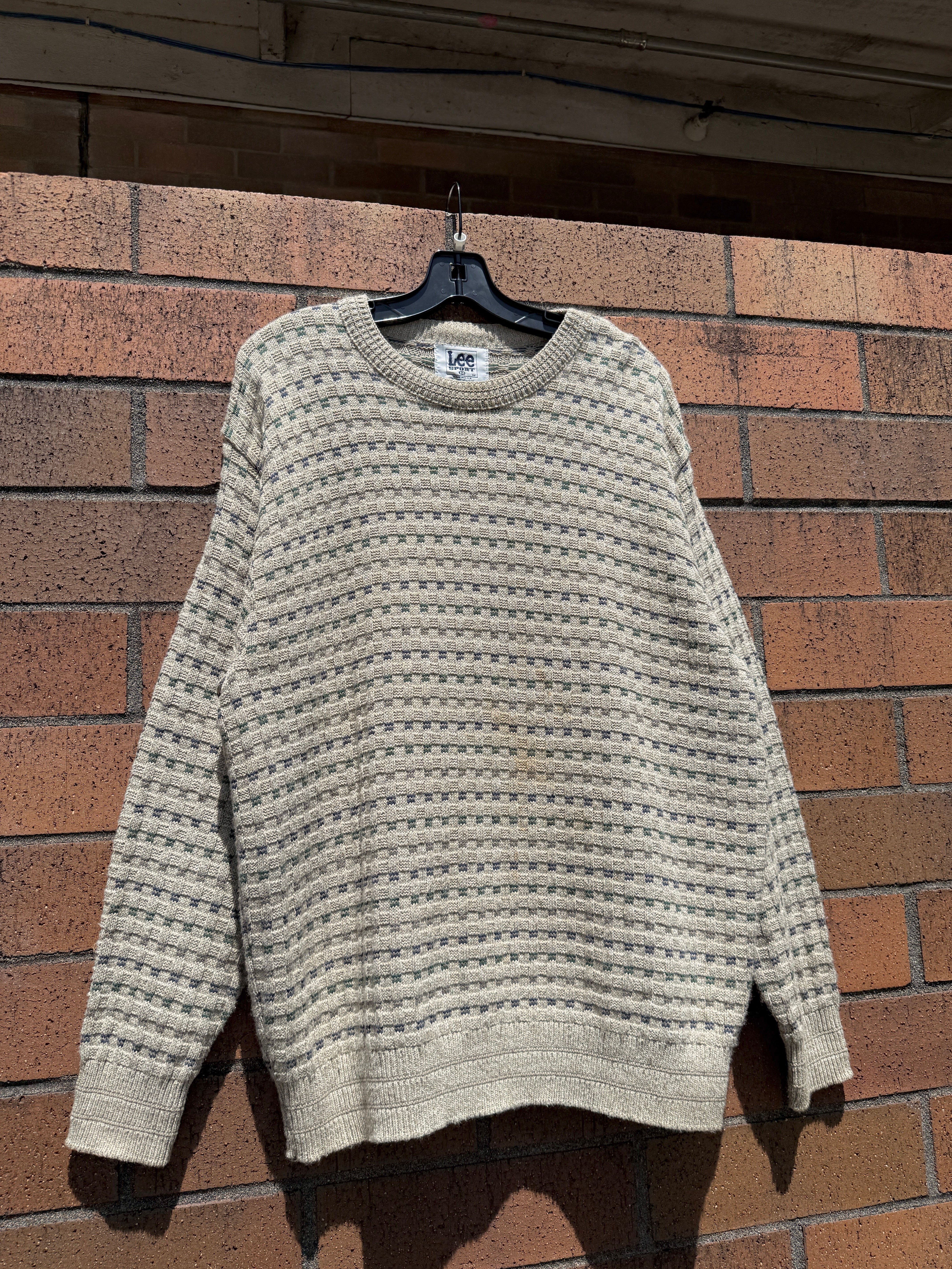 90s Lee Sport Tan Basketweave Sweater Sz M