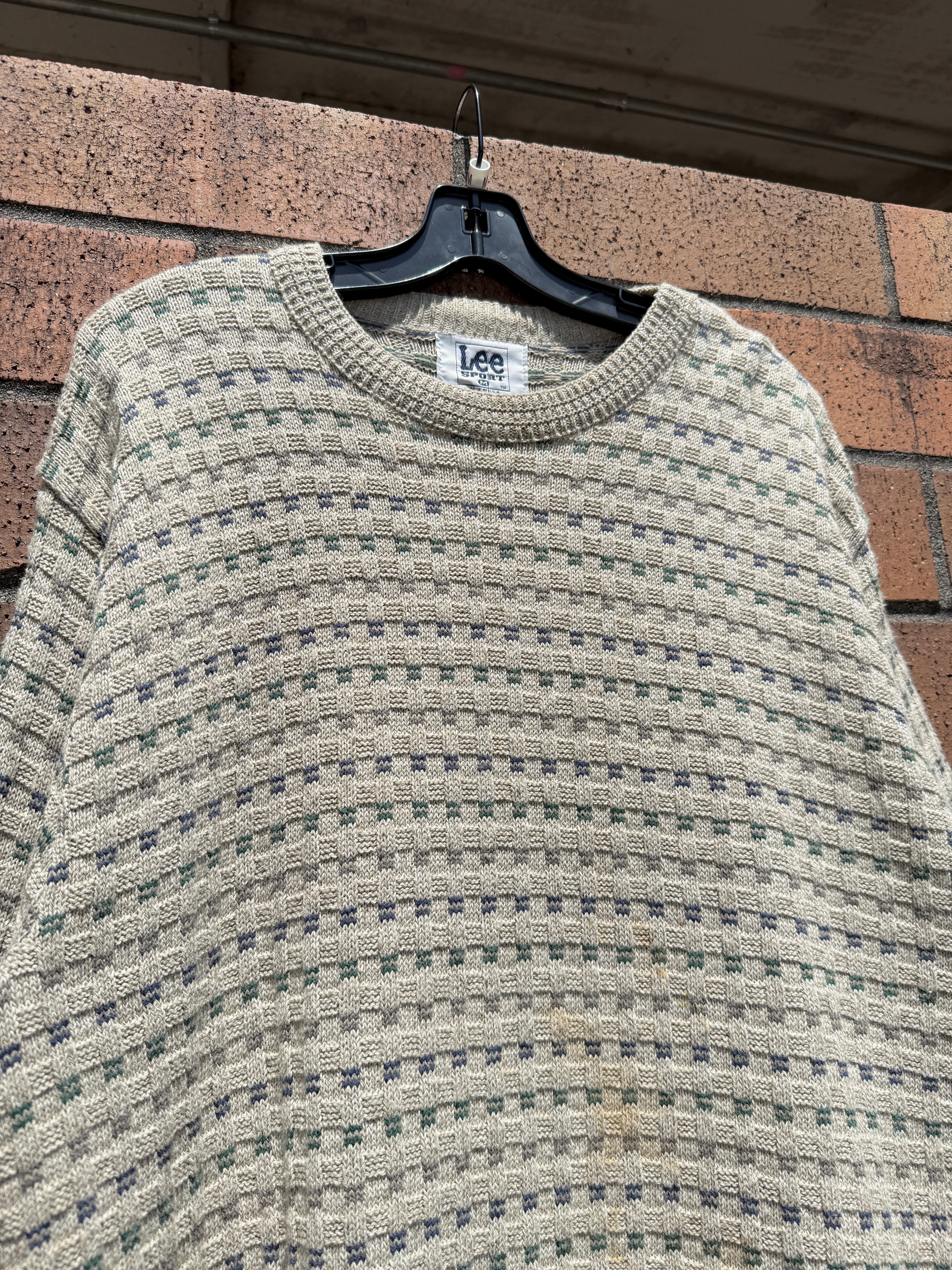 90s Lee Sport Tan Basketweave Sweater Sz M