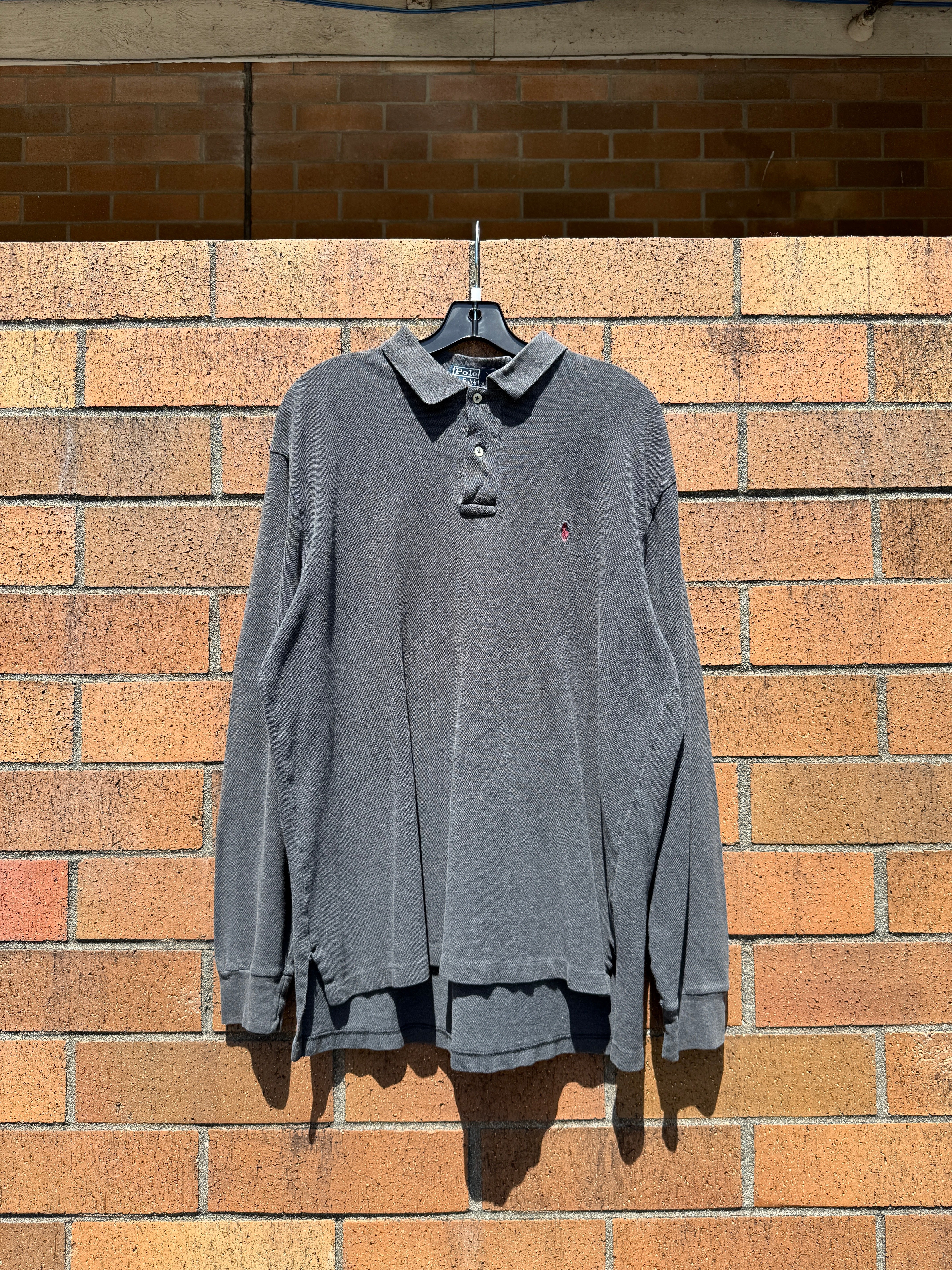 Polo Ralph Lauren Dark Grey / Burgundy Long Sleeve Polo Shirt Size L