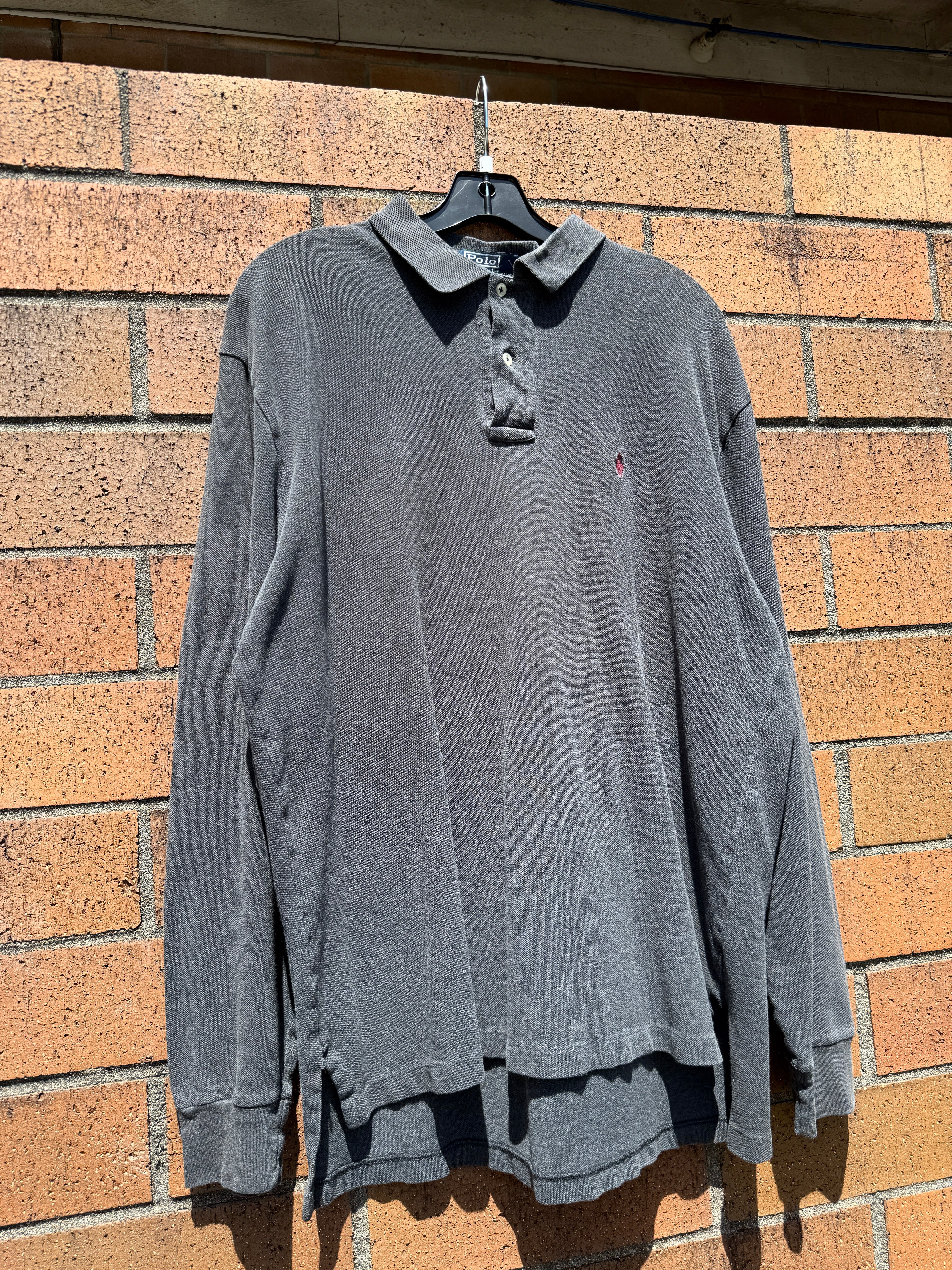 Polo Ralph Lauren Dark Grey / Burgundy Long Sleeve Polo Shirt Size L