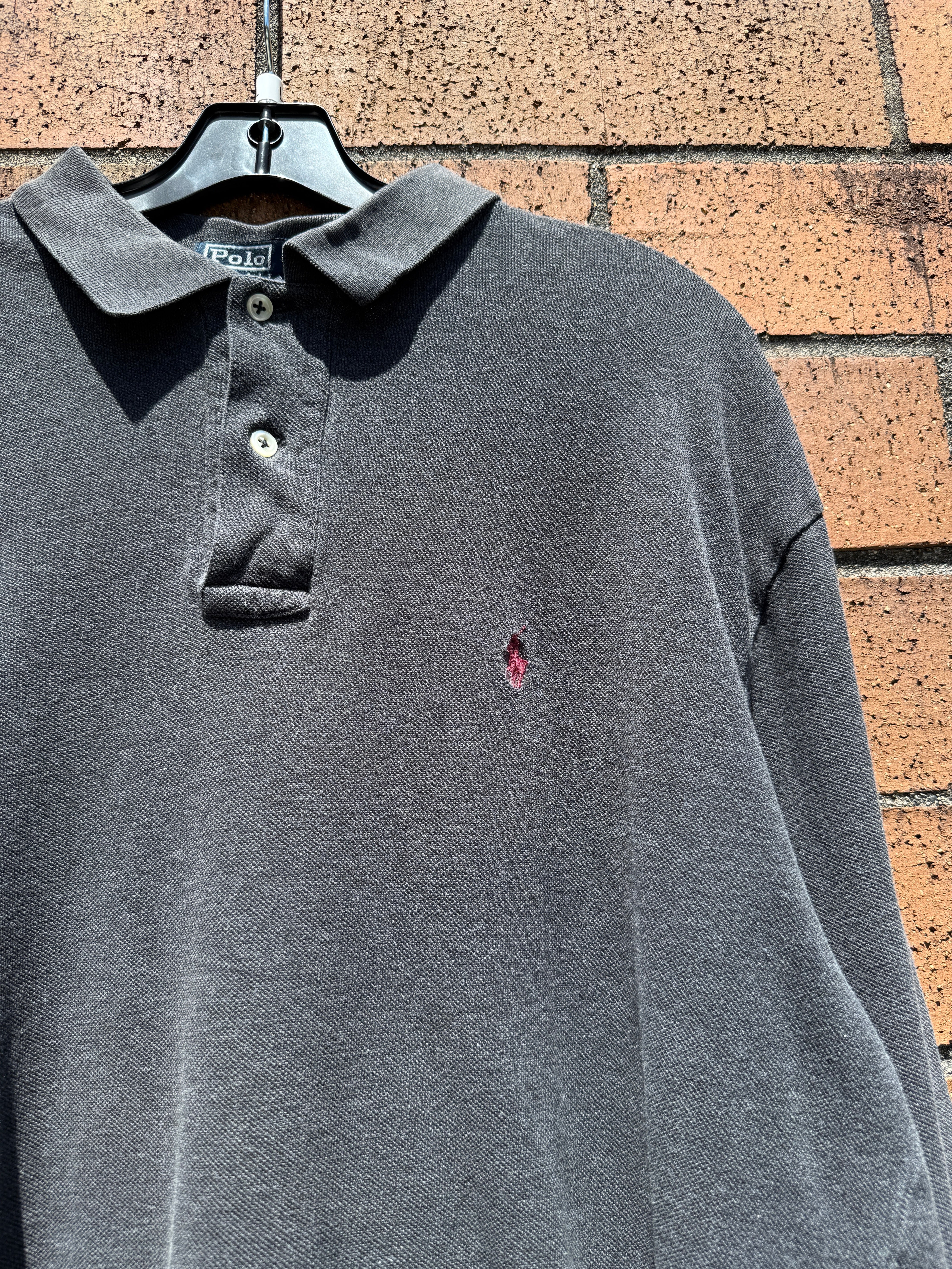 Polo Ralph Lauren Dark Grey / Burgundy Long Sleeve Polo Shirt Size L
