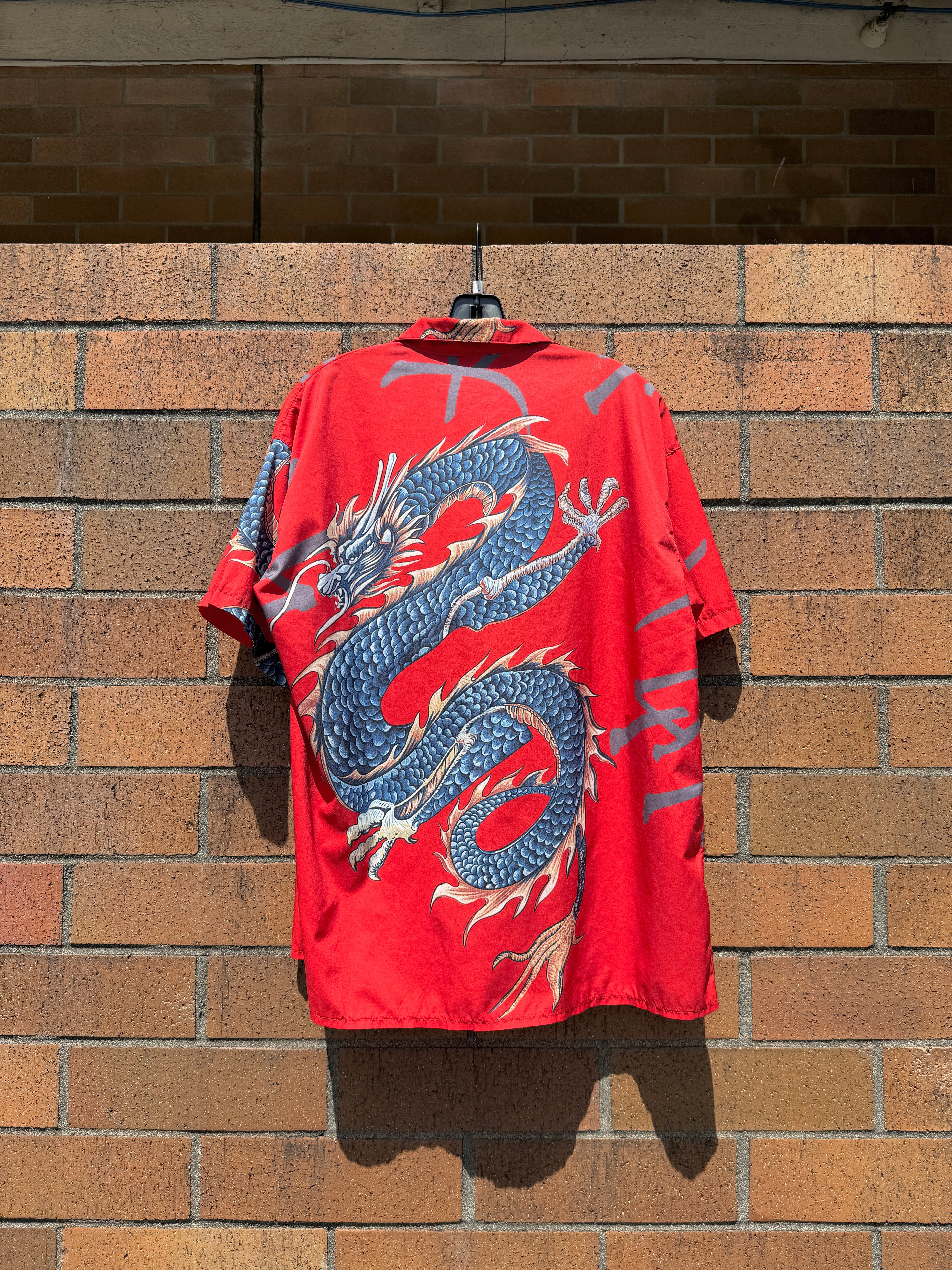 Y2K Unbranded Dragon Button Up Red Size L