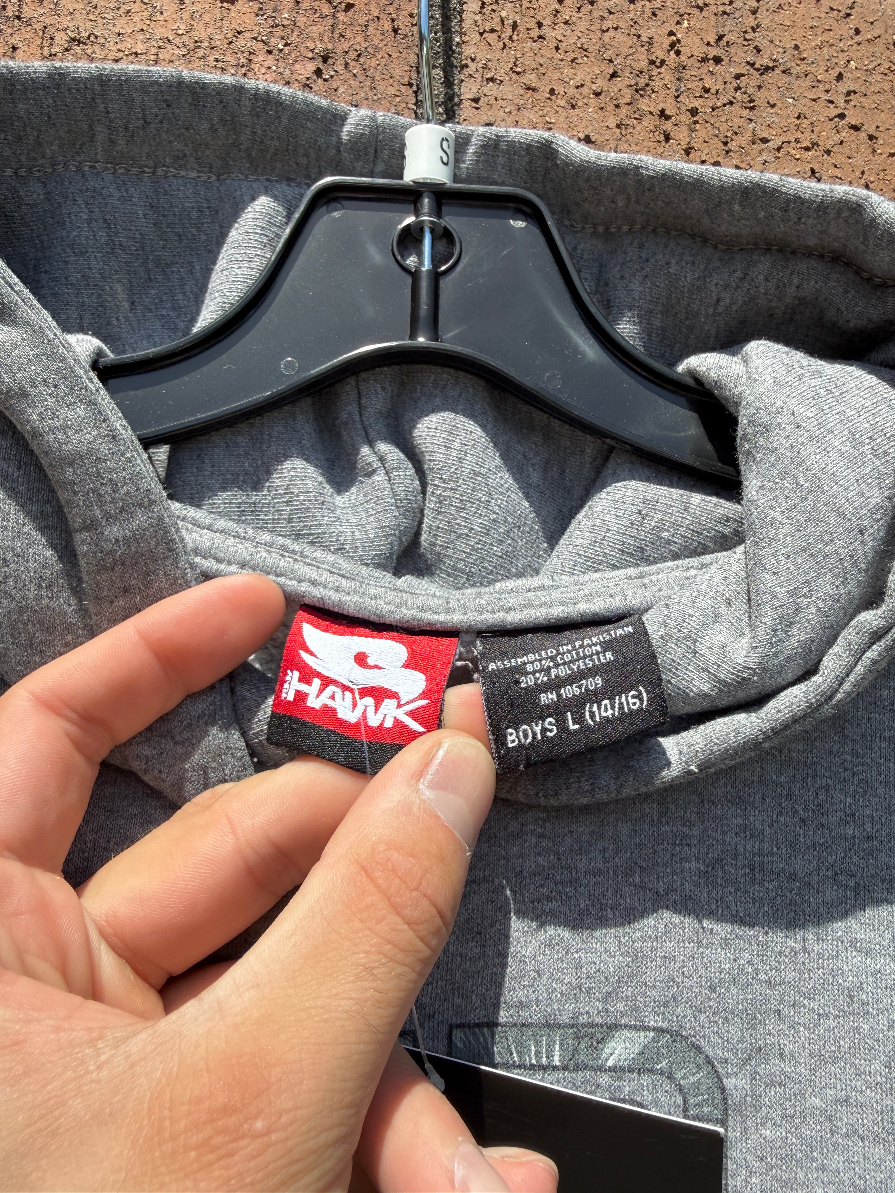 Y2K Tony Hawk Velvet Logo Hoodie Grey Size Youth L