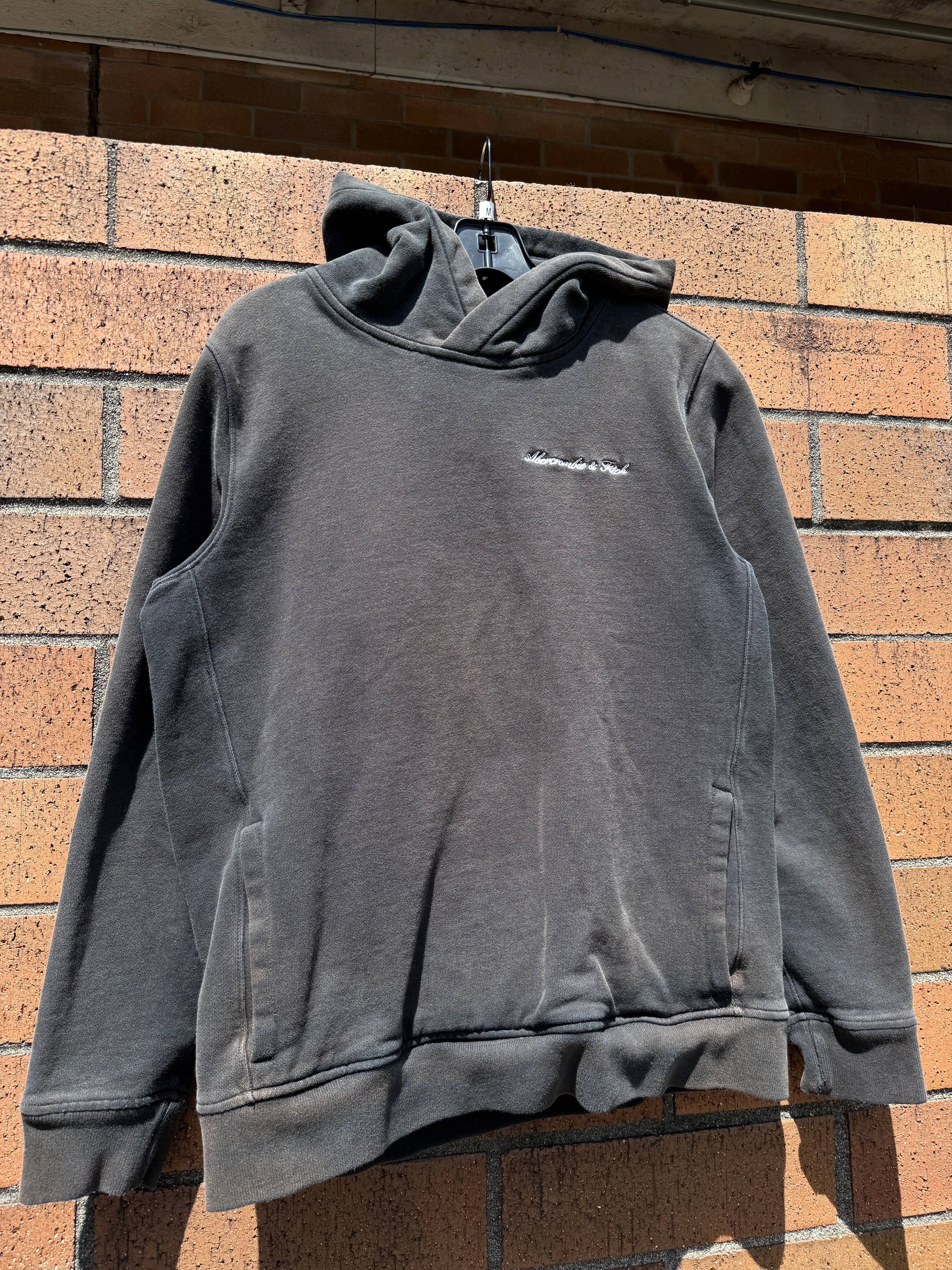 2010s Abercrombie & Fitch Faded Black Script Hoodie Size M