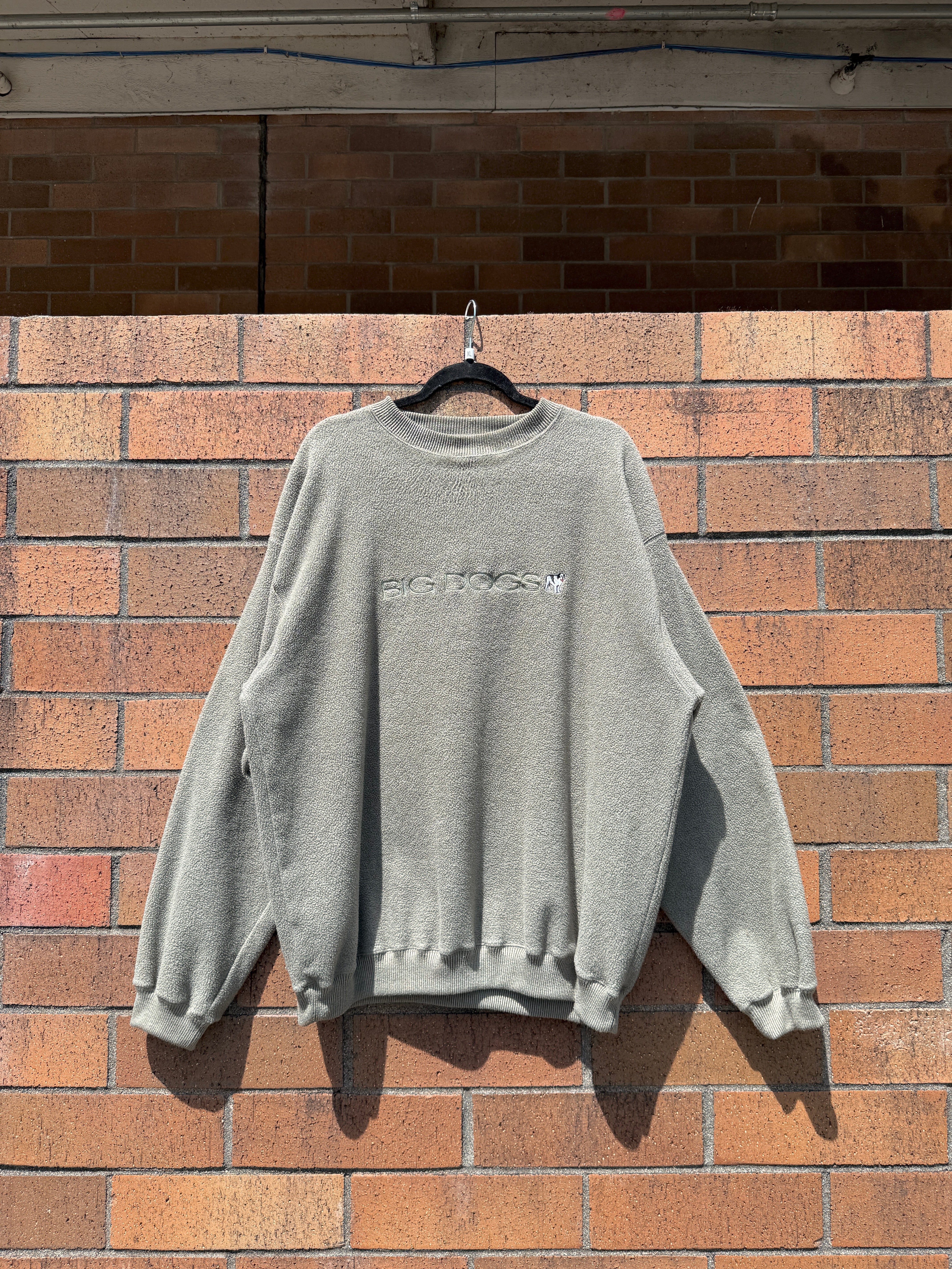 90s Big Dogs Olive Green Polar Fleece Crewneck Sz XL