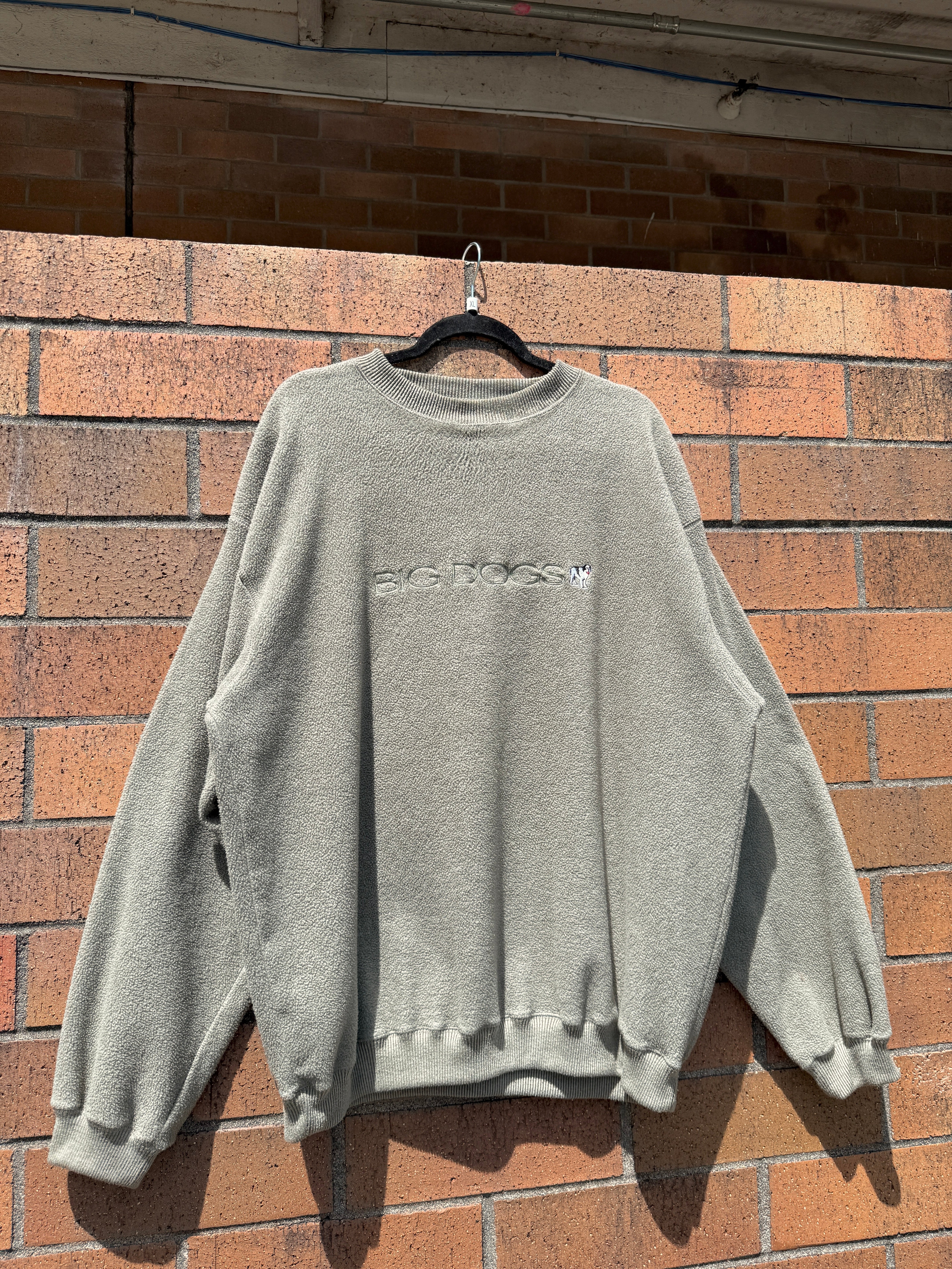 90s Big Dogs Olive Green Polar Fleece Crewneck Sz XL