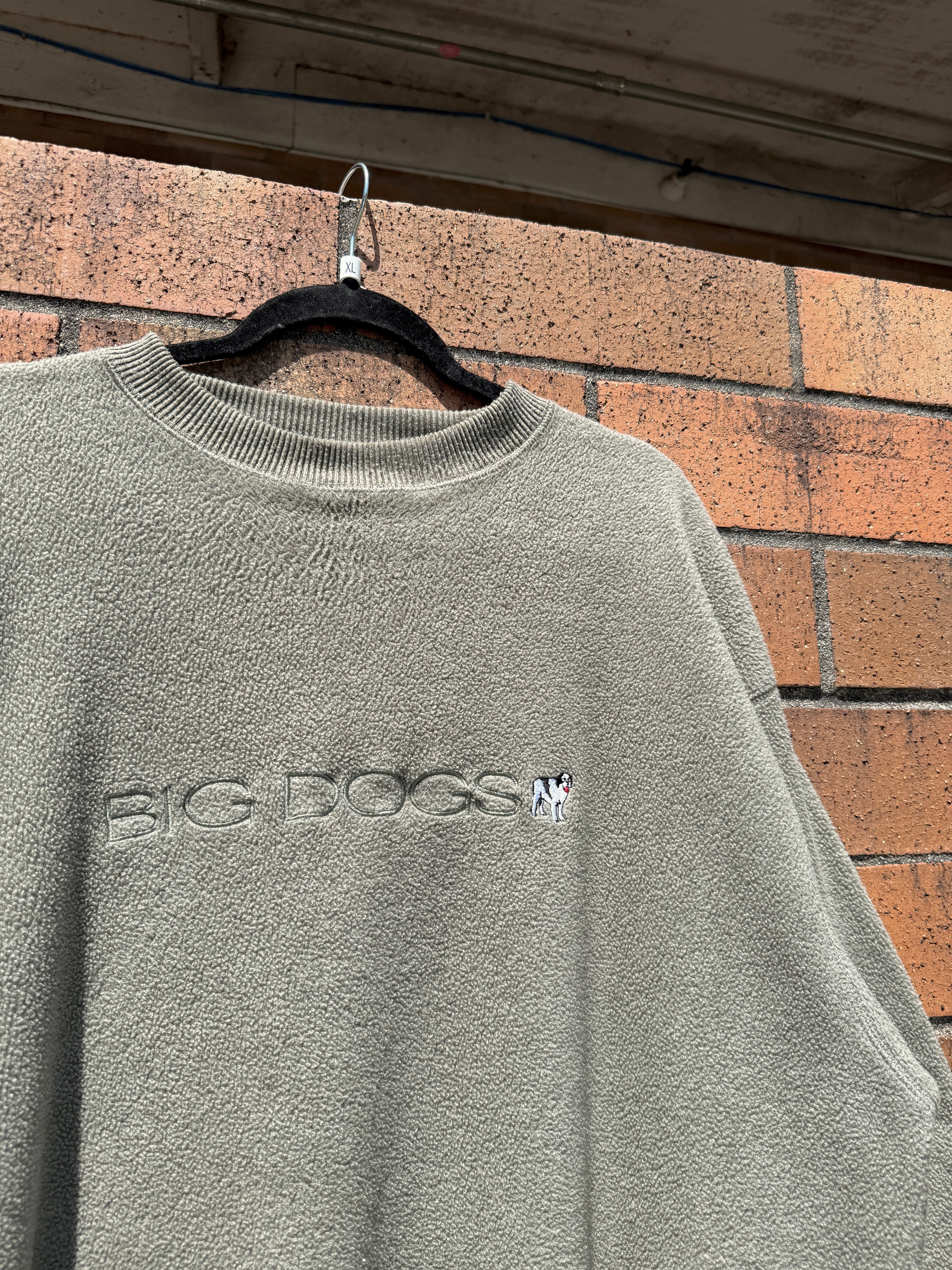 90s Big Dogs Olive Green Polar Fleece Crewneck Sz XL
