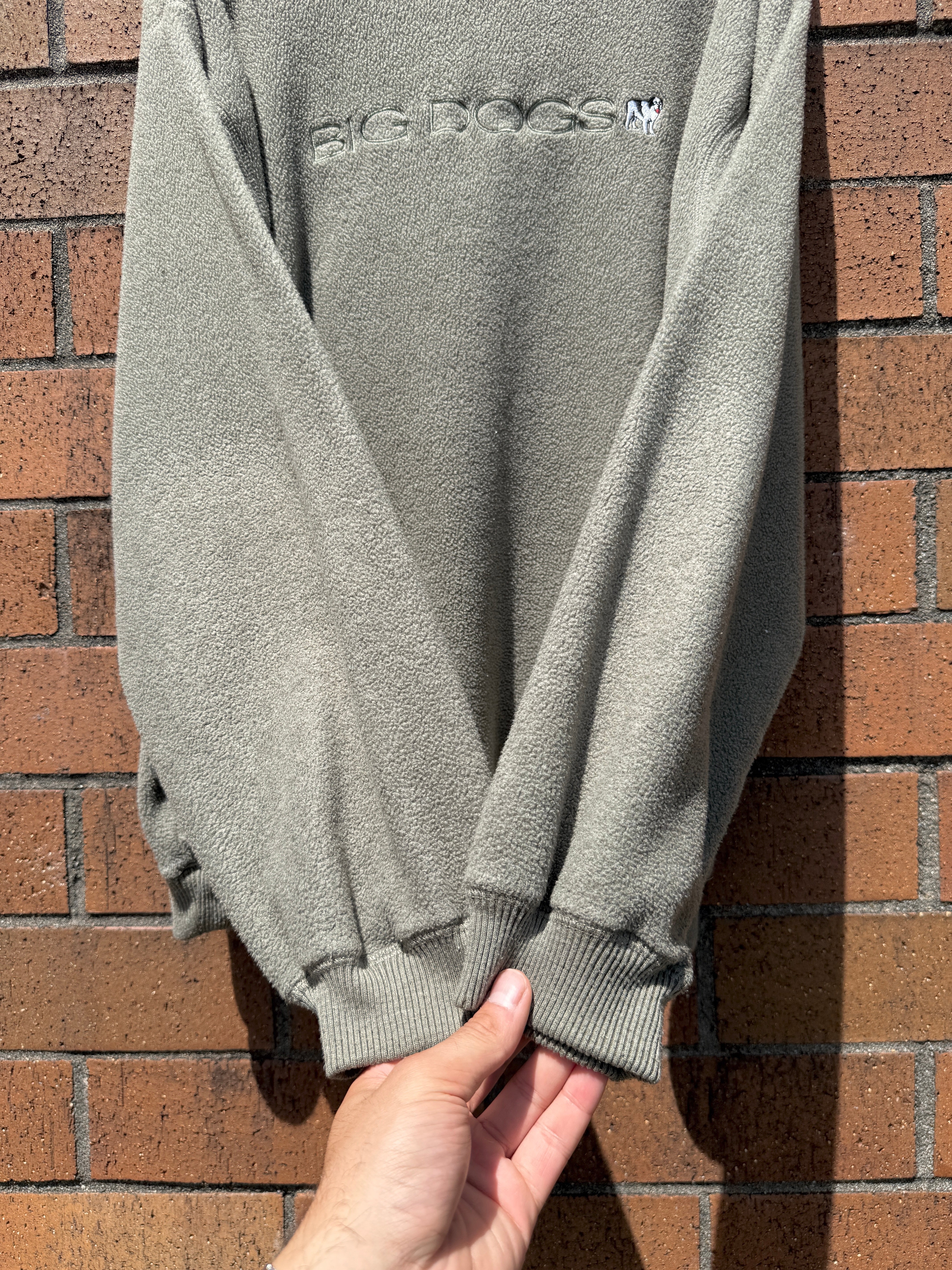 90s Big Dogs Olive Green Polar Fleece Crewneck Sz XL