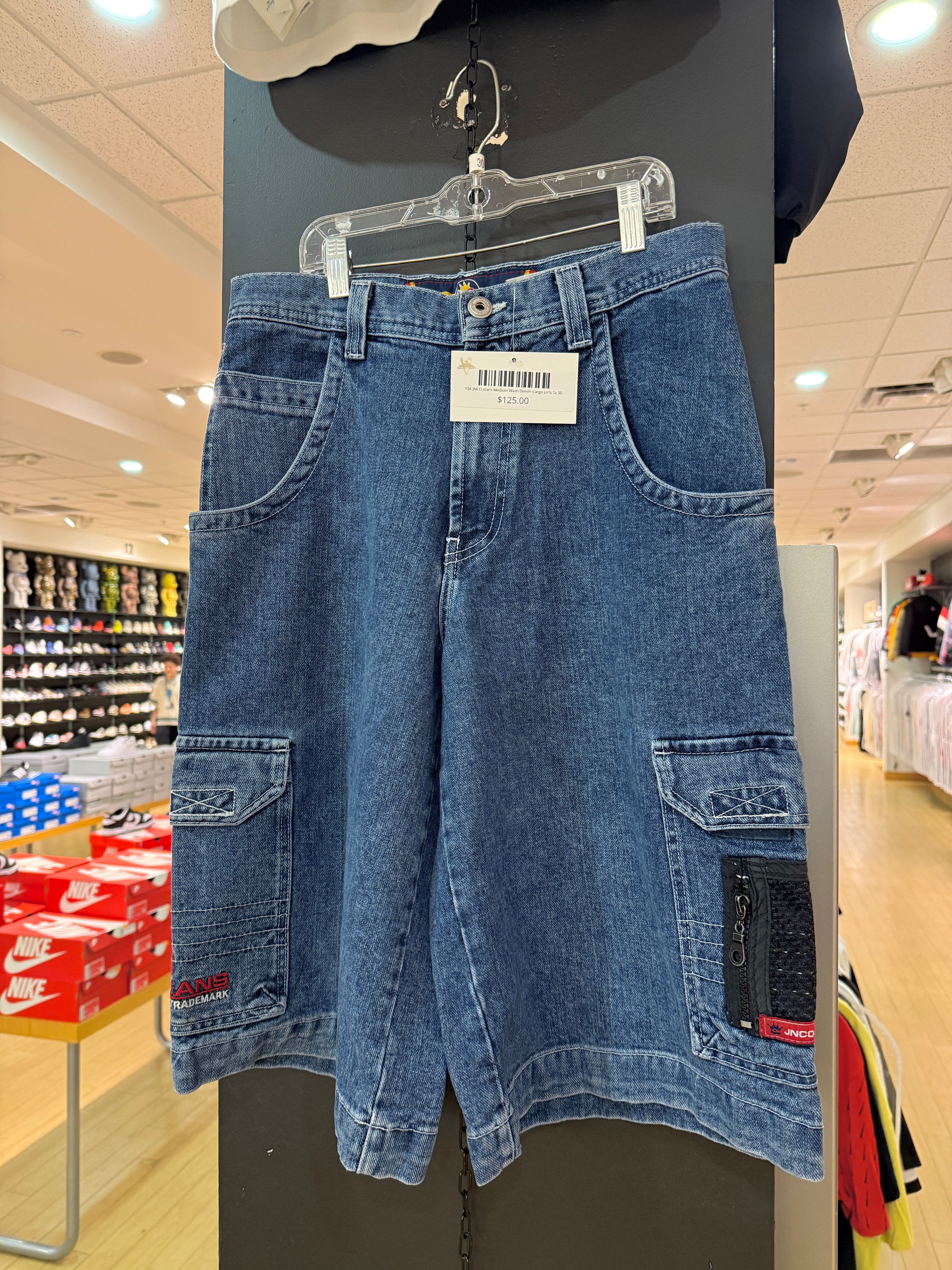 Y2K JNCO Jeans Medium Wash Denim Cargo Jorts Sz 30