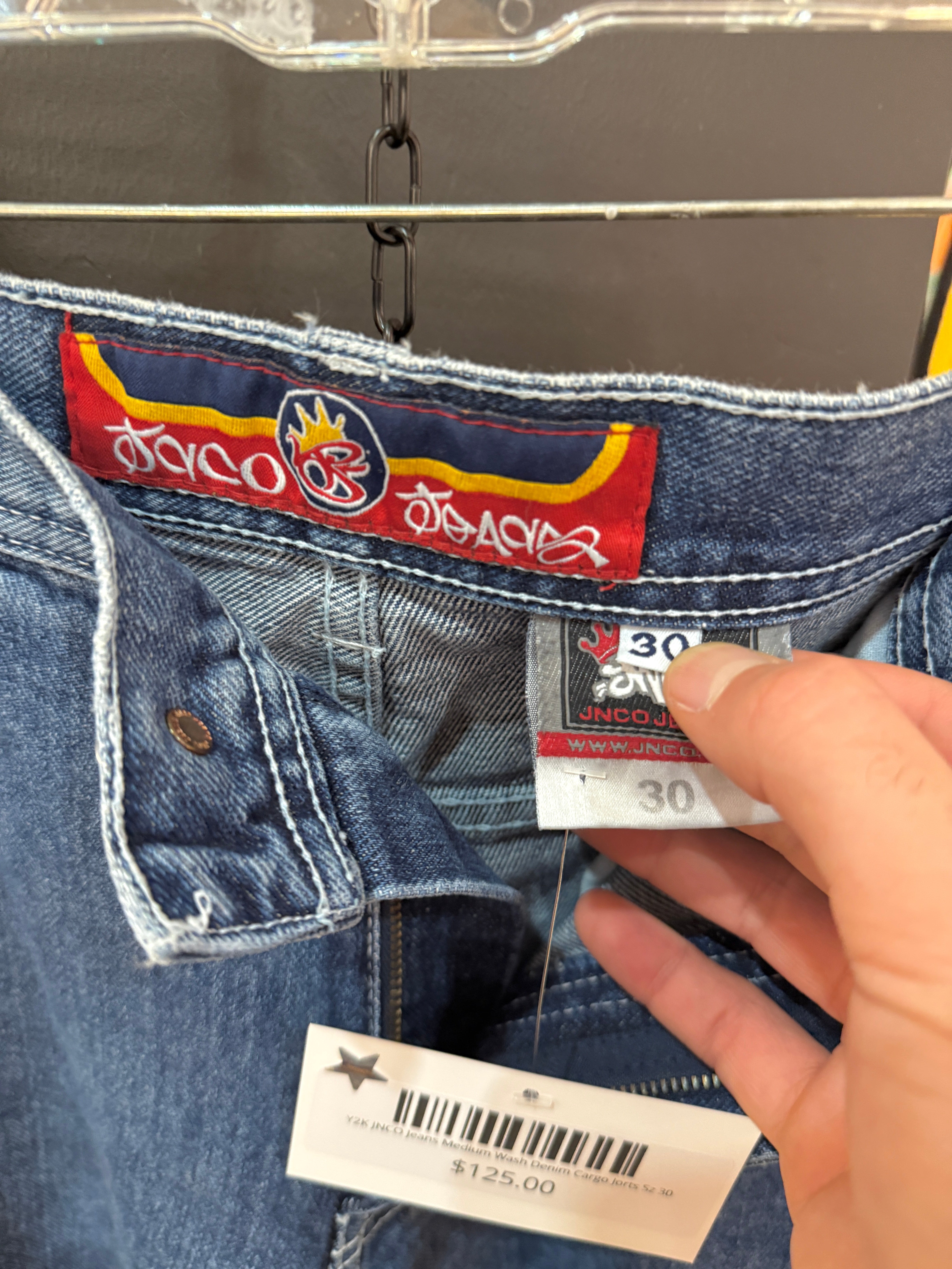 Y2K JNCO Jeans Medium Wash Denim Cargo Jorts Sz 30