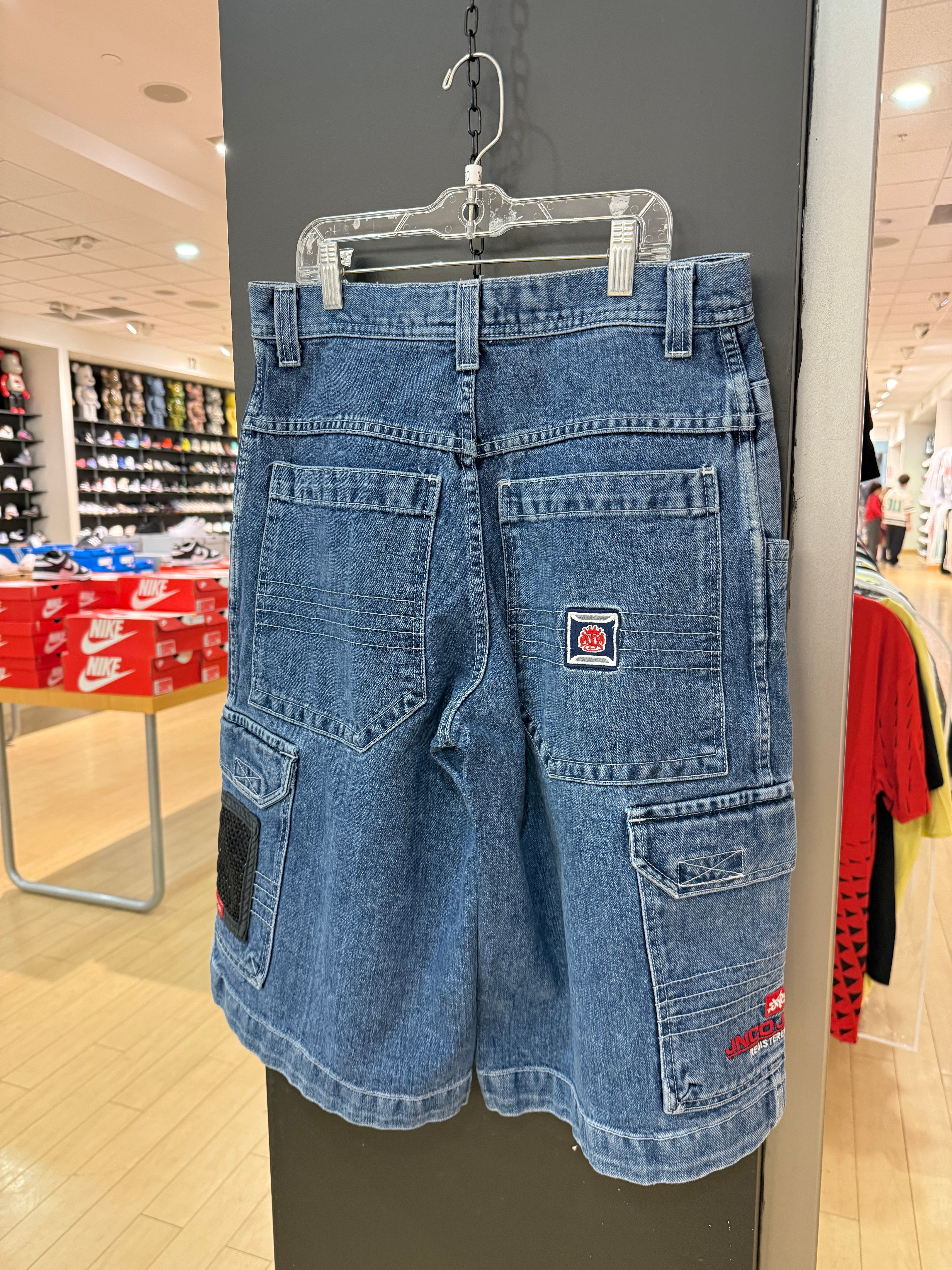 Y2K JNCO Jeans Medium Wash Denim Cargo Jorts Sz 30