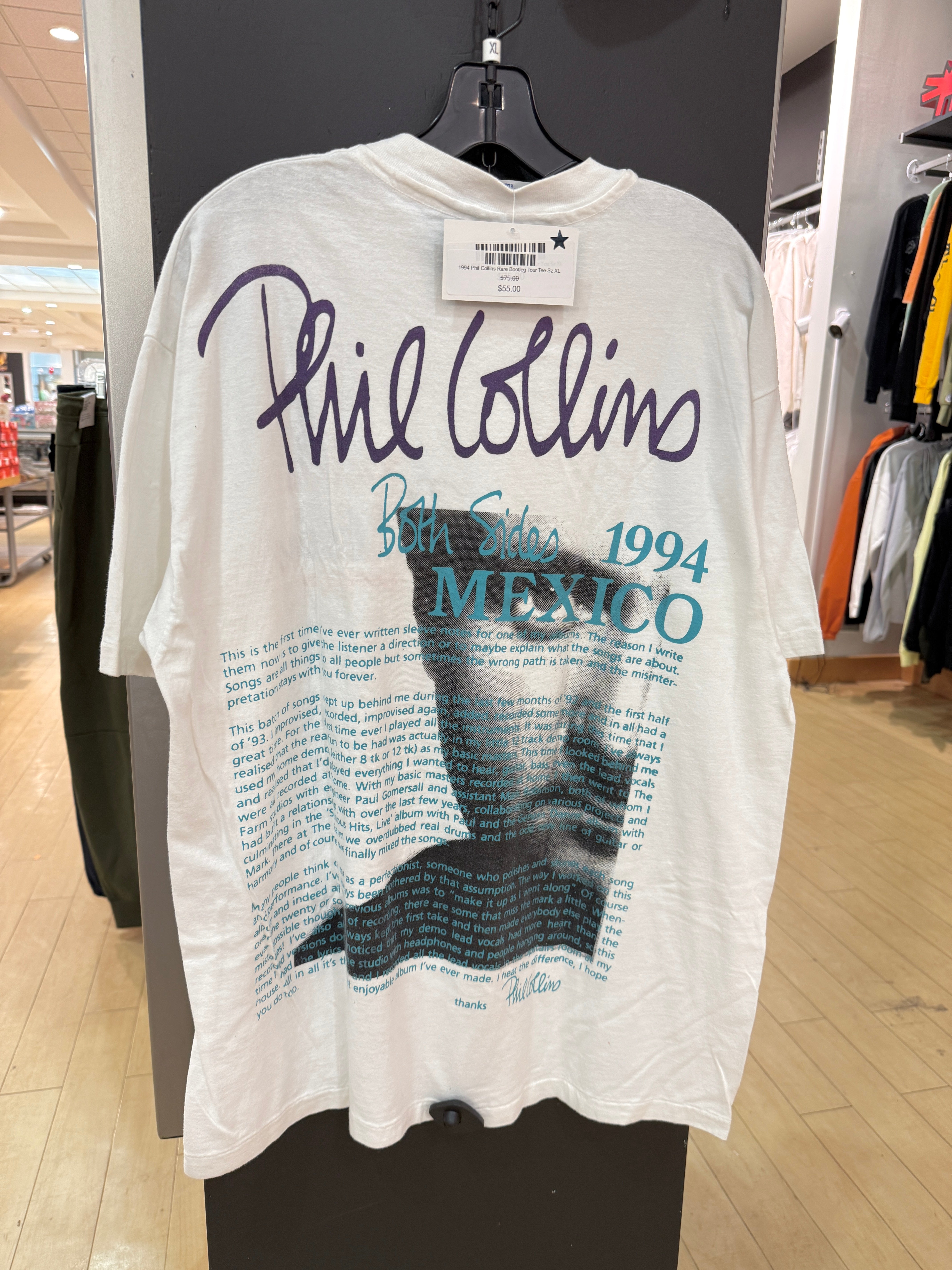 1994 Phil Collins Rare Bootleg Tour Tee Sz XL