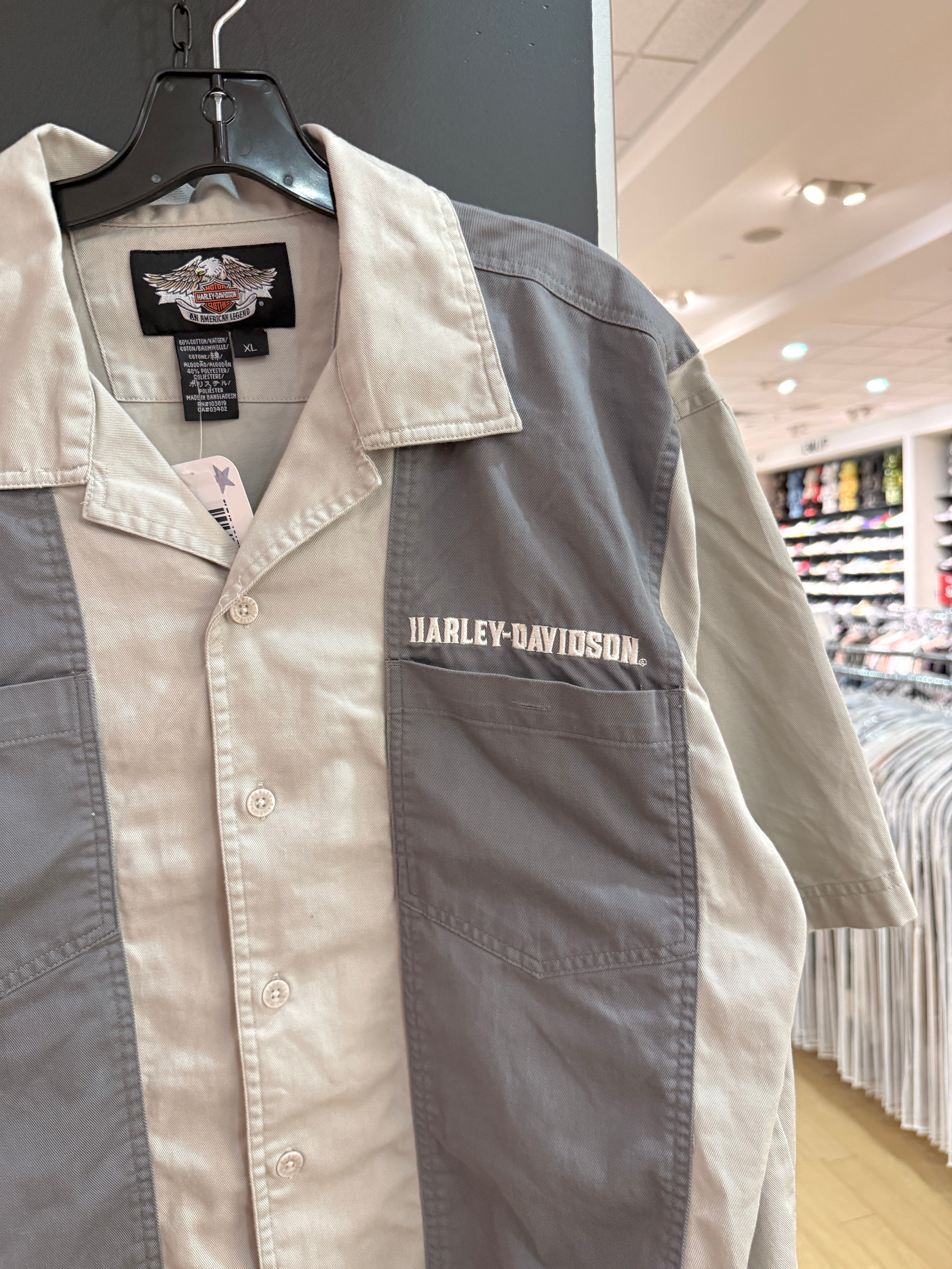 Harley Davidson Grey Striped Mechanic Shirt Size XL