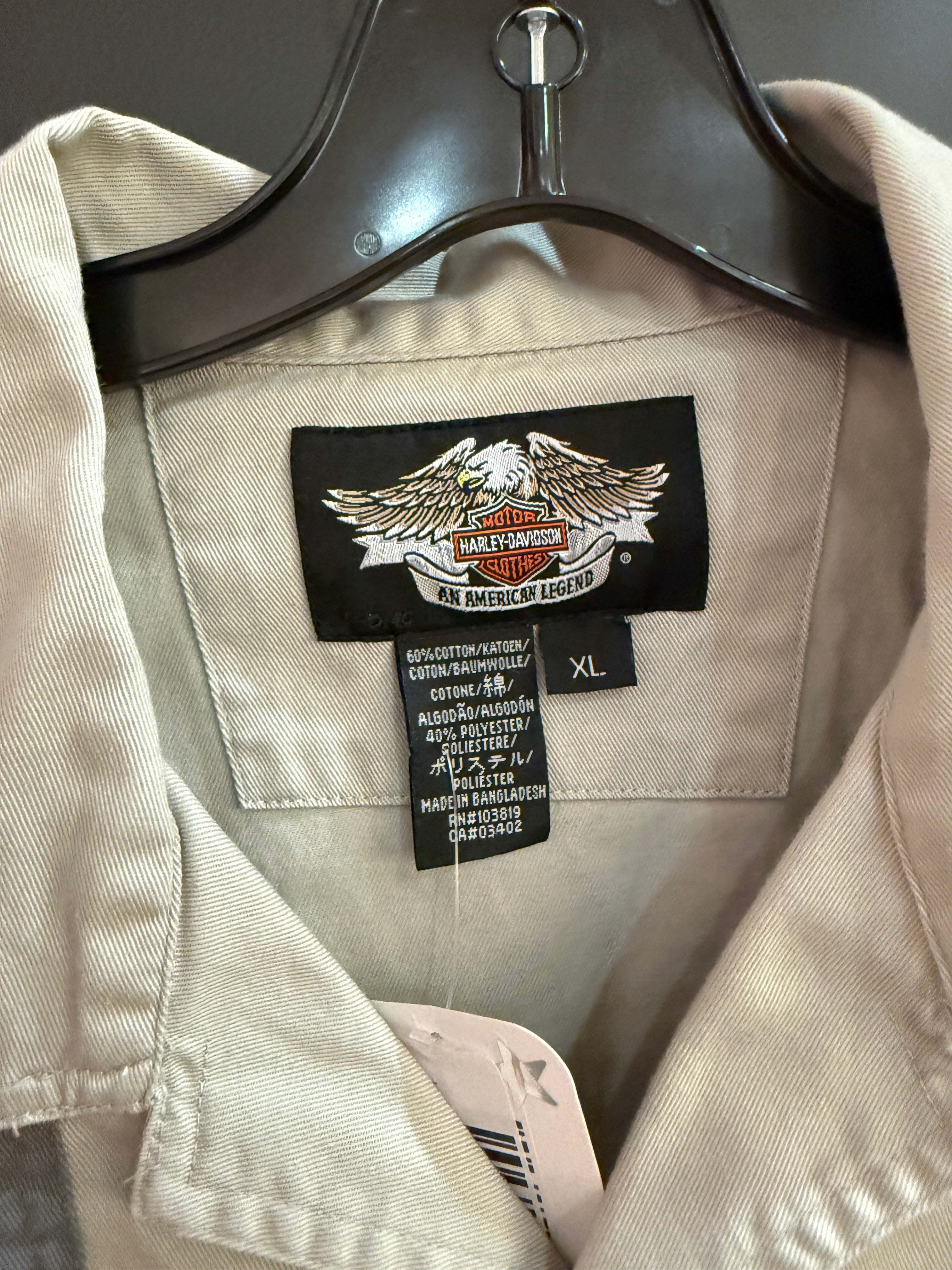 Harley Davidson Grey Striped Mechanic Shirt Size XL