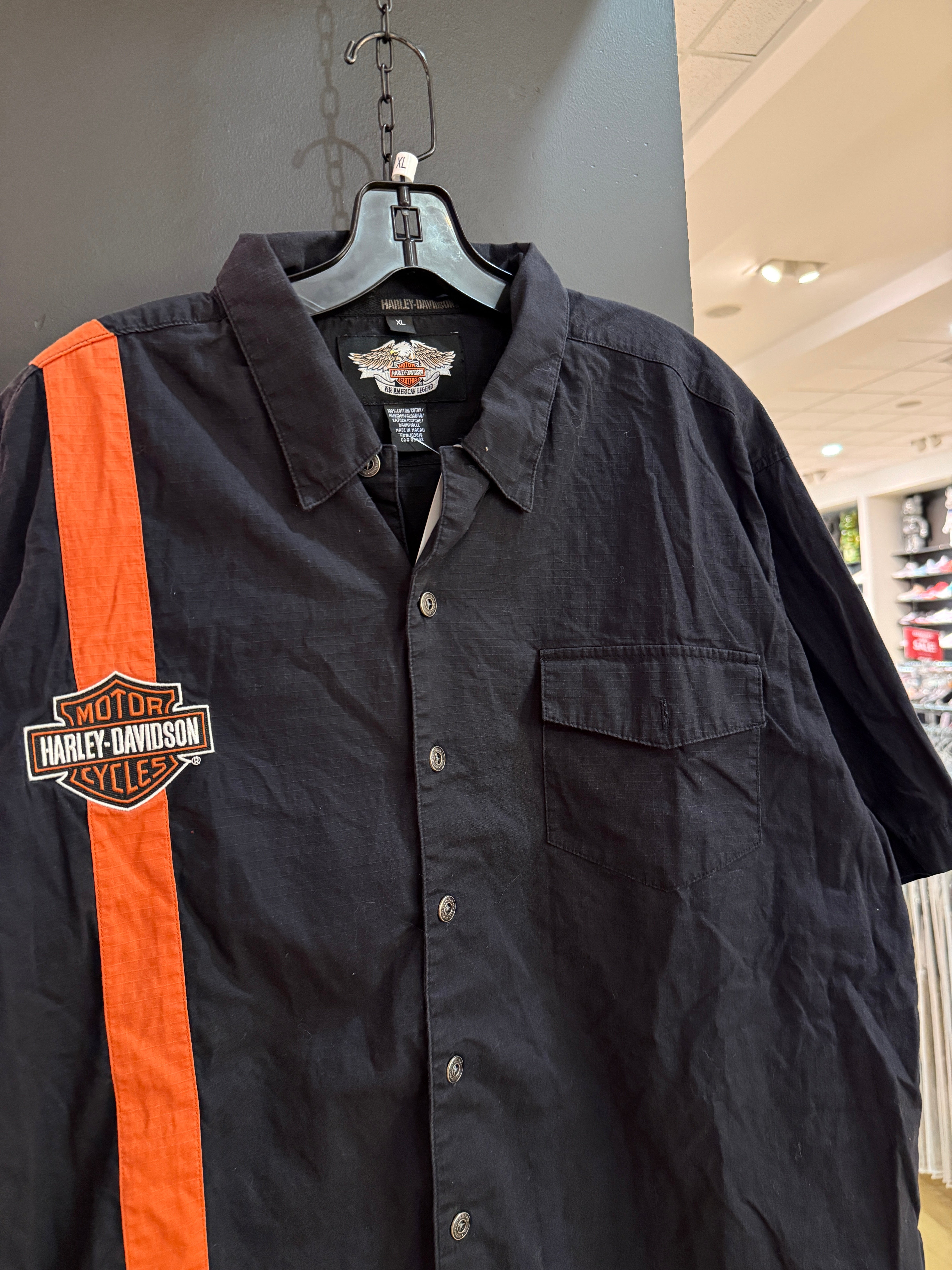 Harley Davidson Black / Orange Stripe Mechanic Shirt Size XL