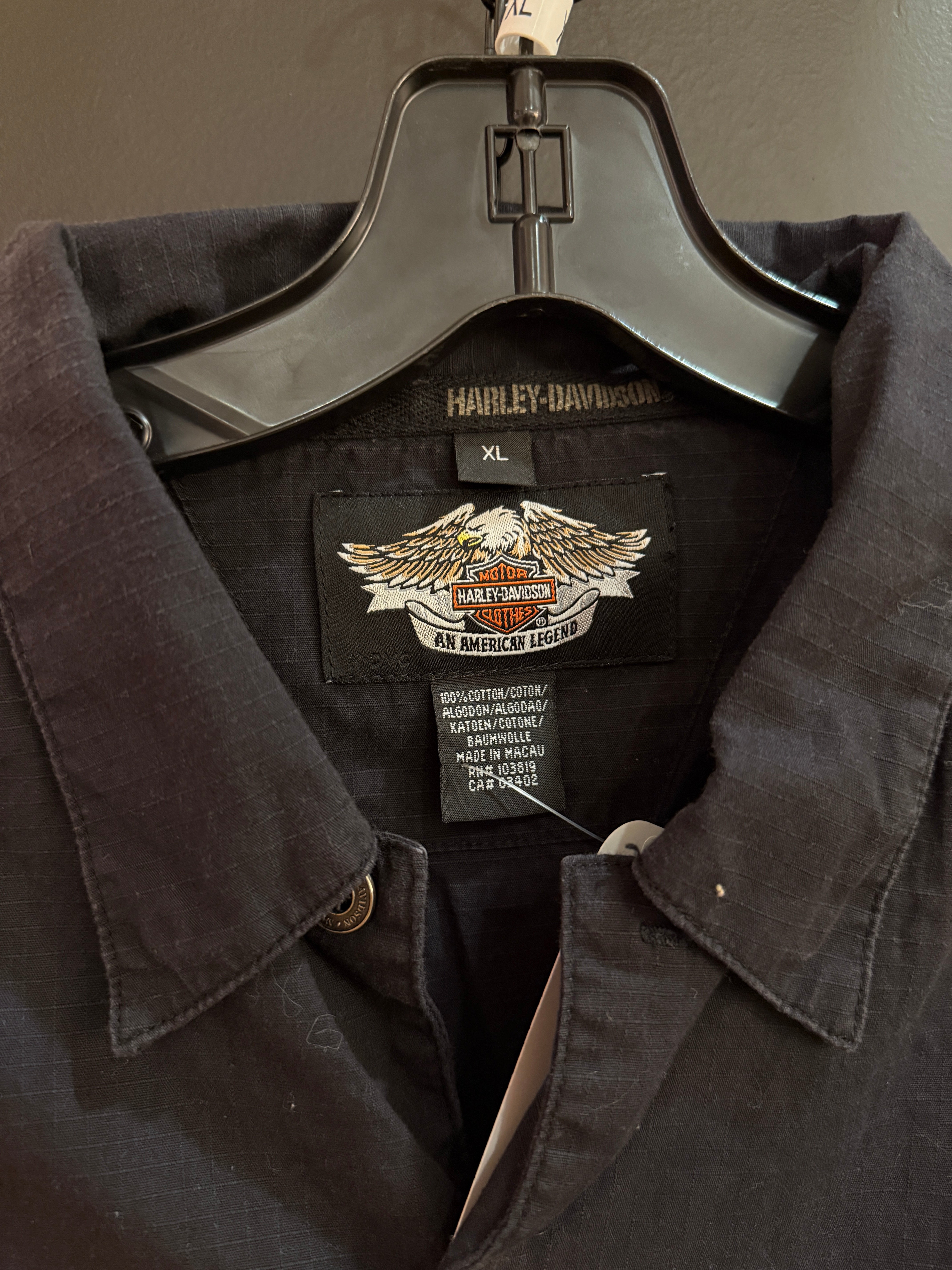Harley Davidson Black / Orange Stripe Mechanic Shirt Size XL