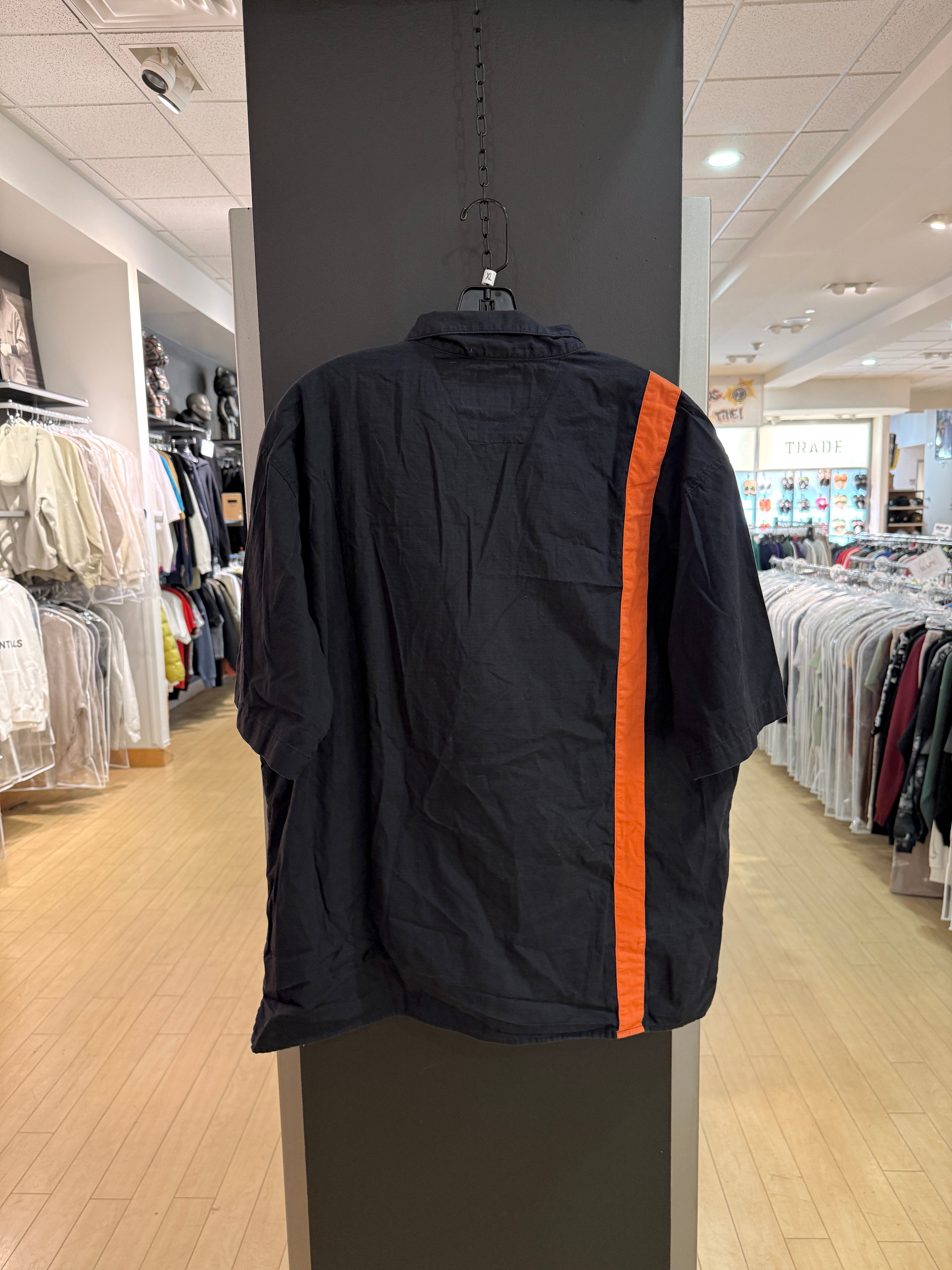 Harley Davidson Black / Orange Stripe Mechanic Shirt Size XL