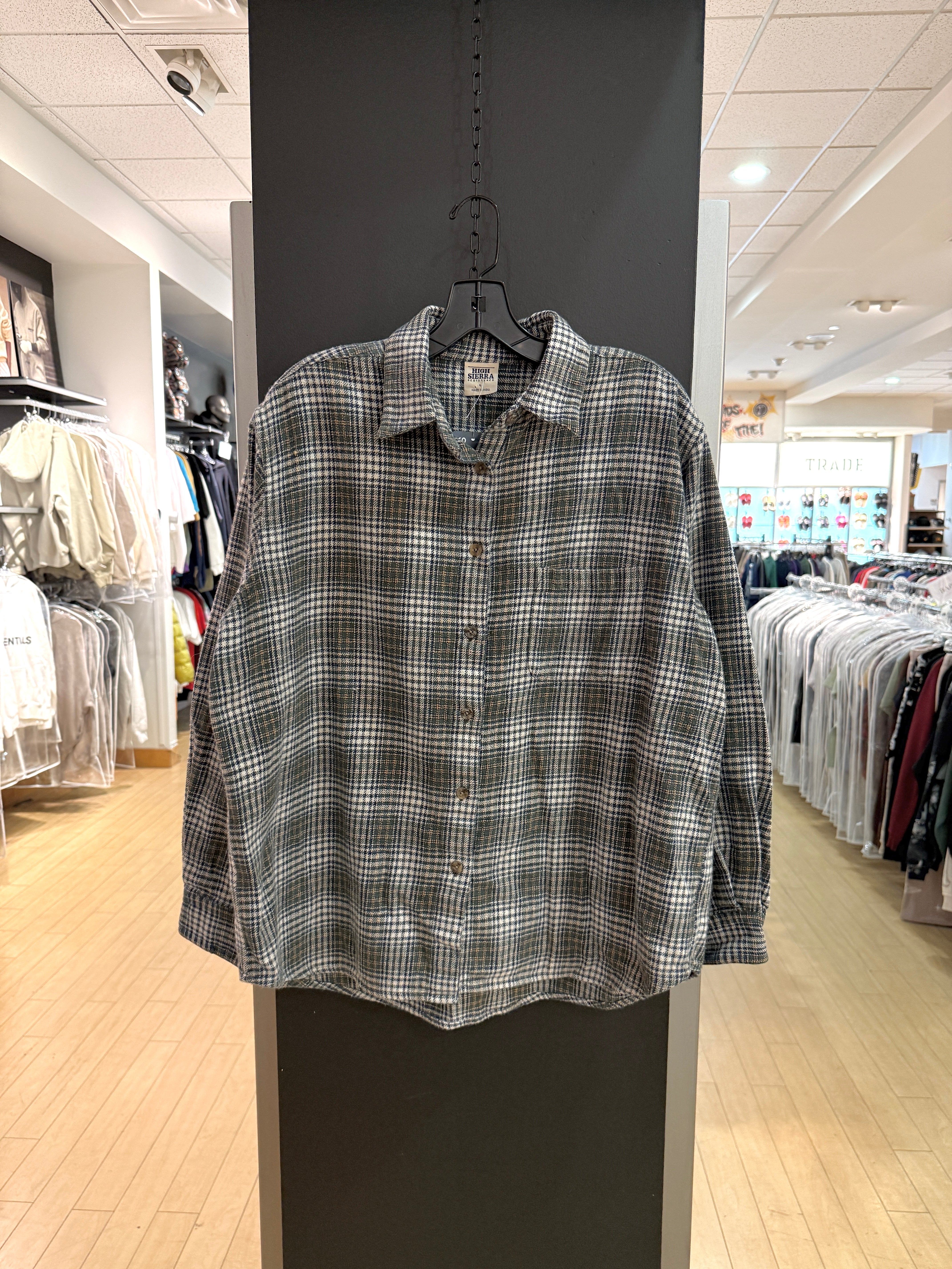 90s High Sierra Olive Green Twill Plaid Flannel Size L