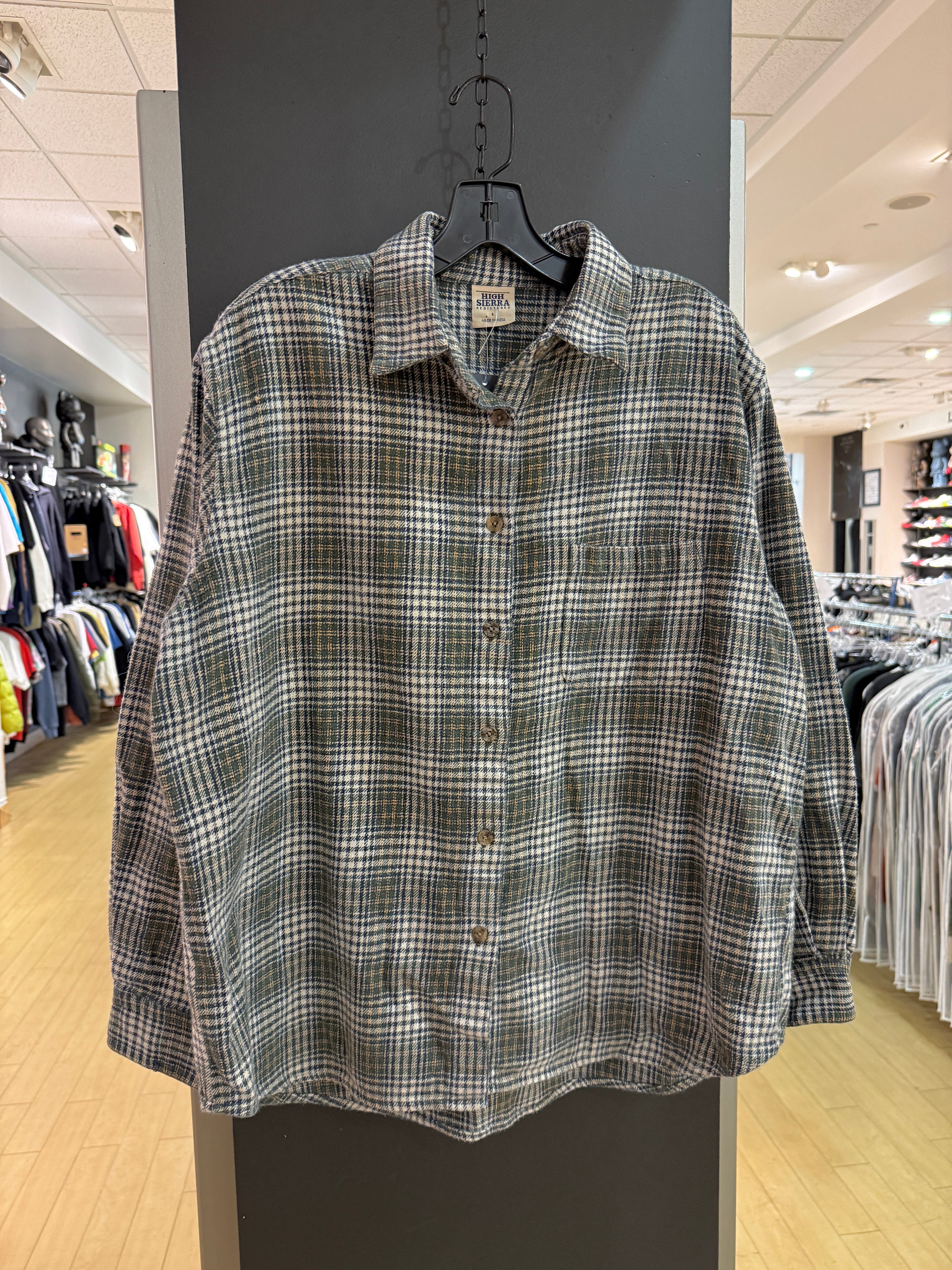 90s High Sierra Olive Green Twill Plaid Flannel Size L