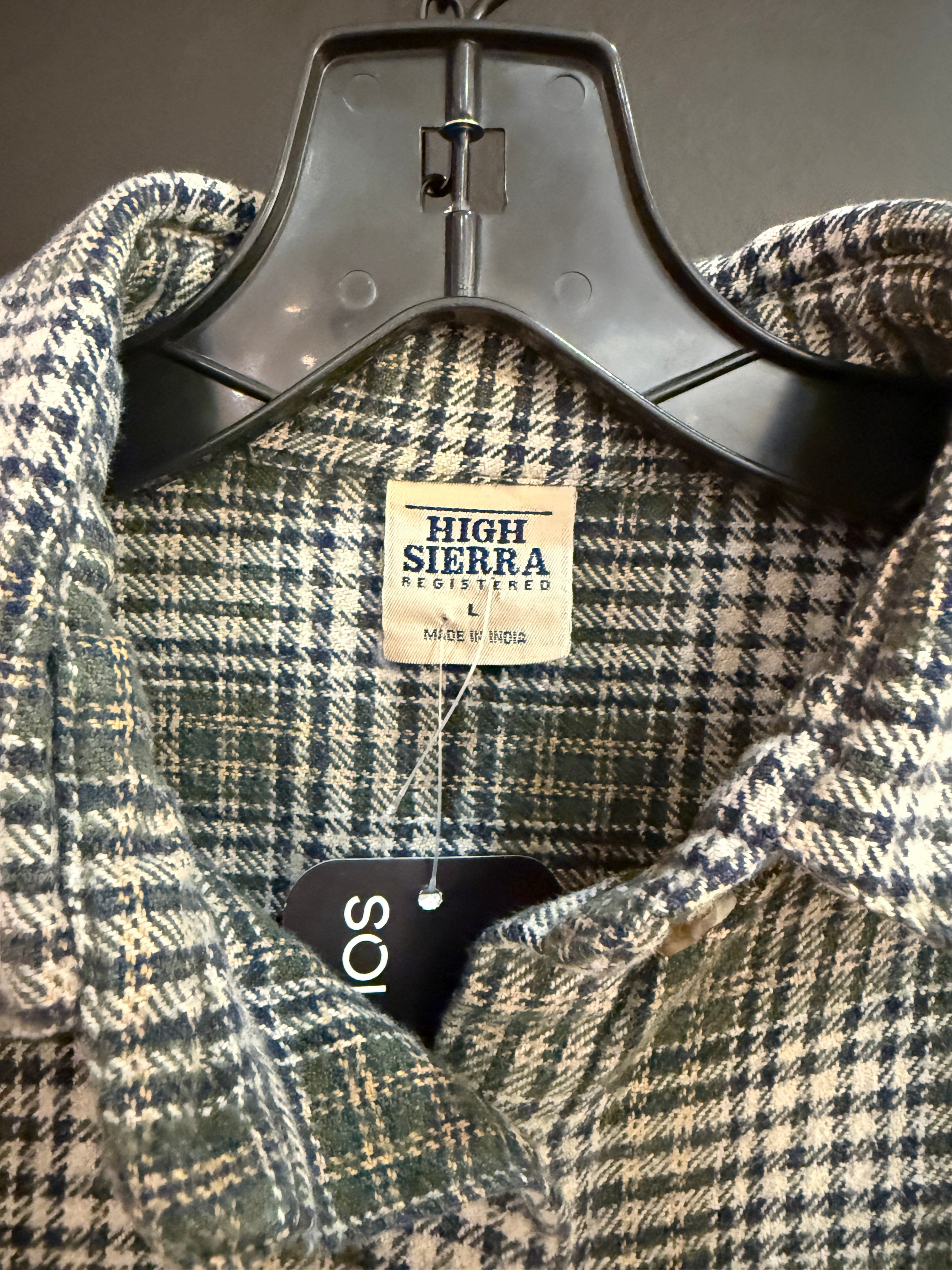90s High Sierra Olive Green Twill Plaid Flannel Size L