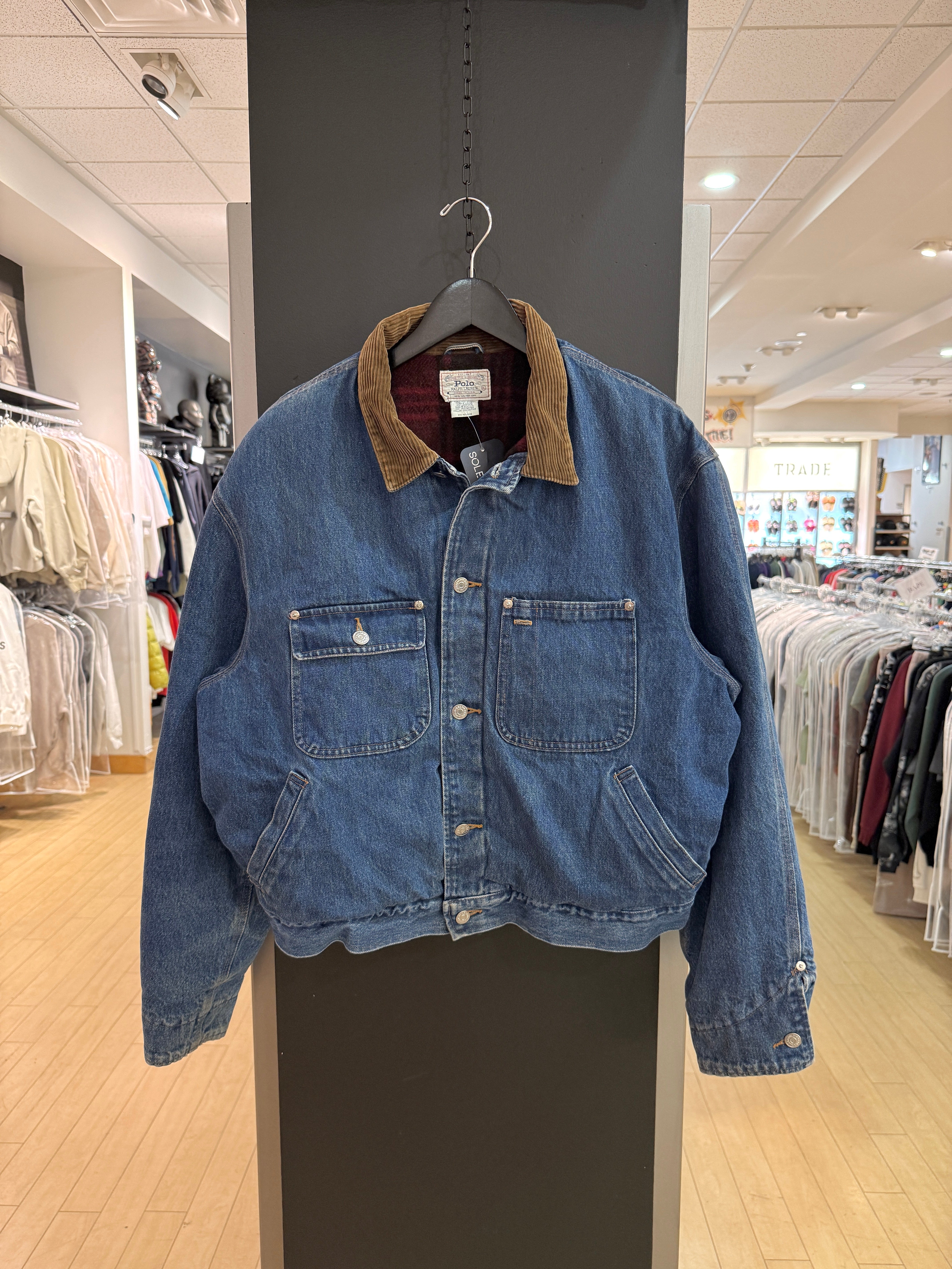90s Polo Ralph Lauren Blanket Lined Denim Chore Coat Size XL