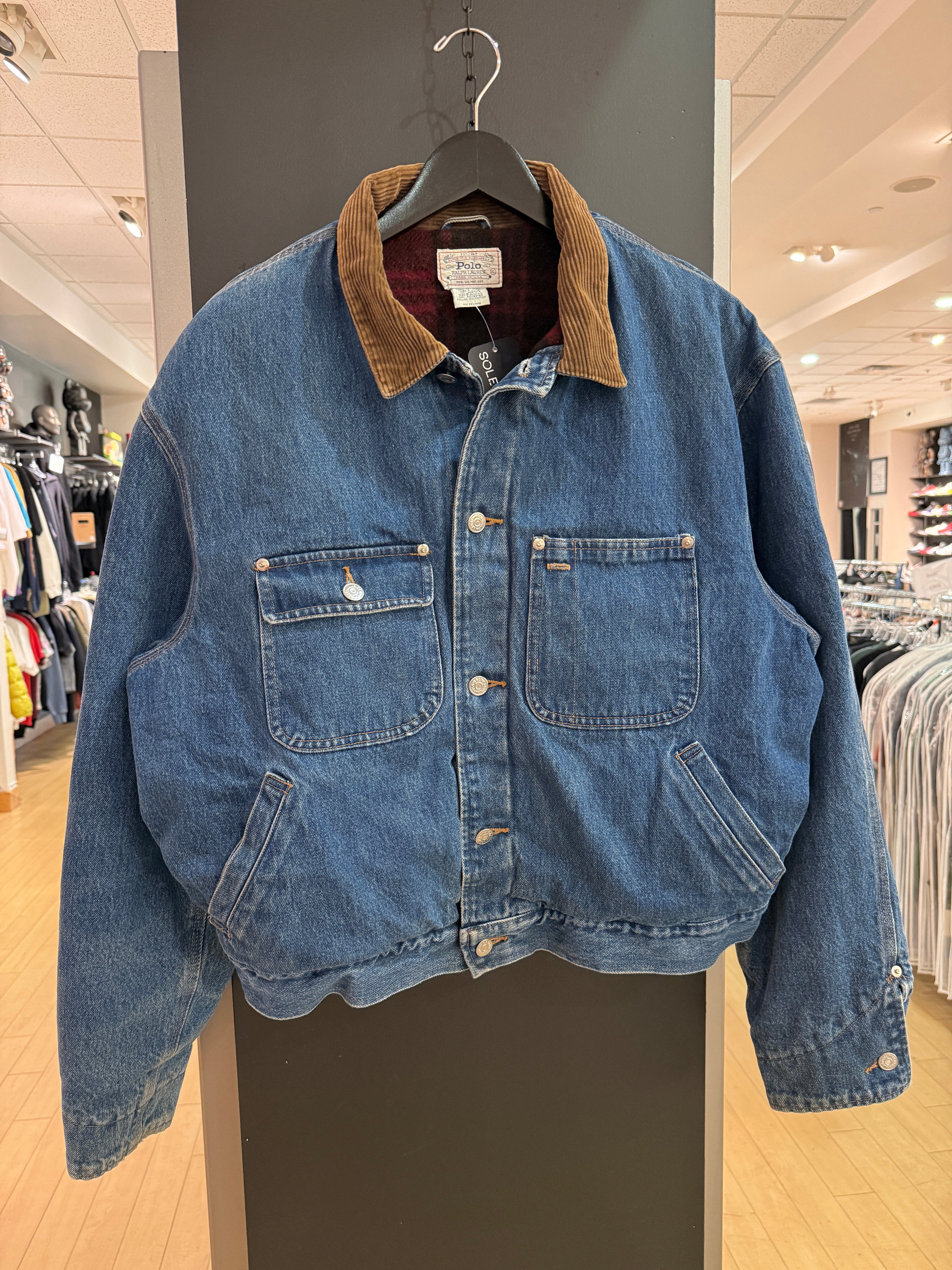 90s Polo Ralph Lauren Blanket Lined Denim Chore Coat Size XL