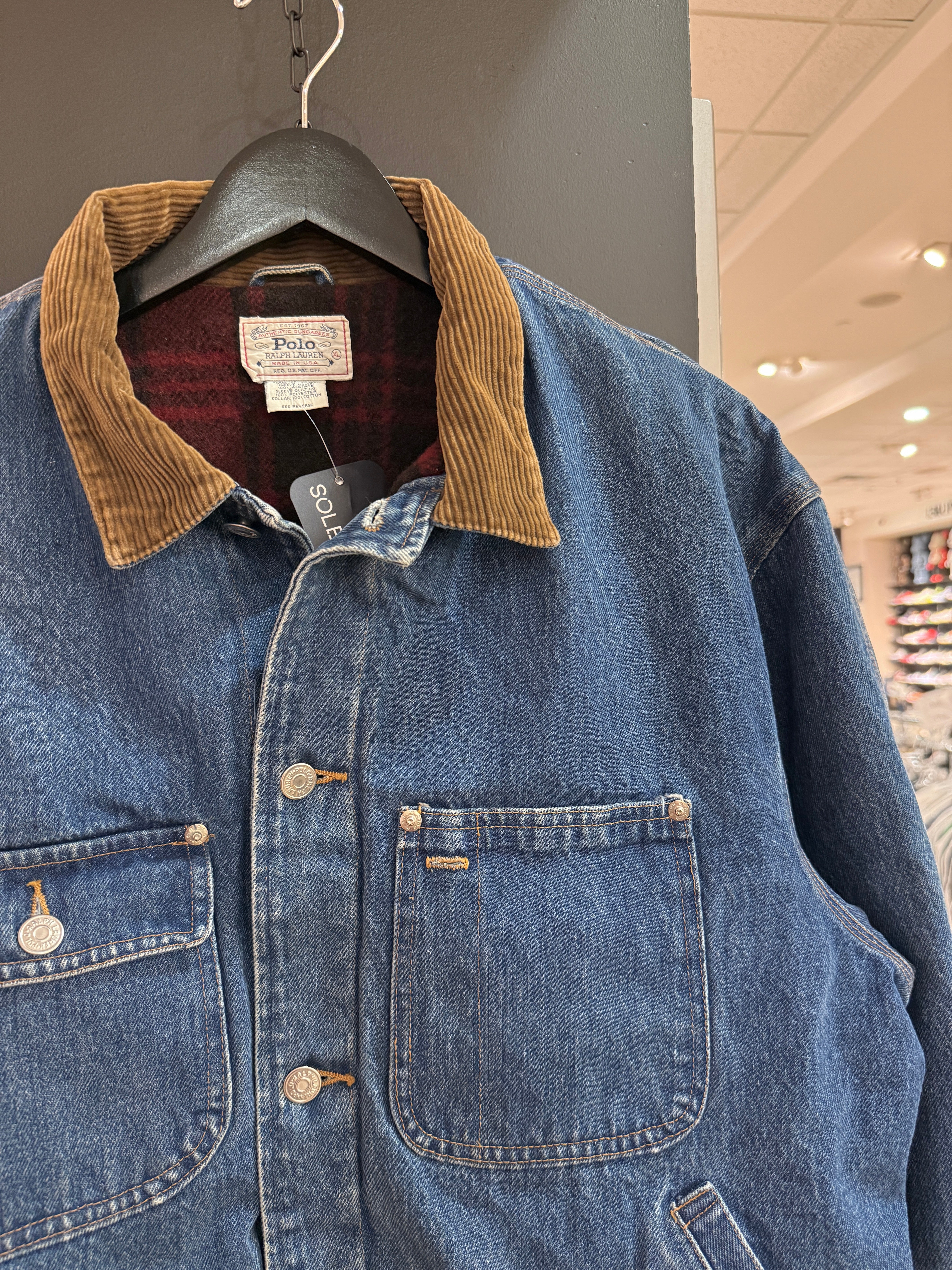 90s Polo Ralph Lauren Blanket Lined Denim Chore Coat Size XL