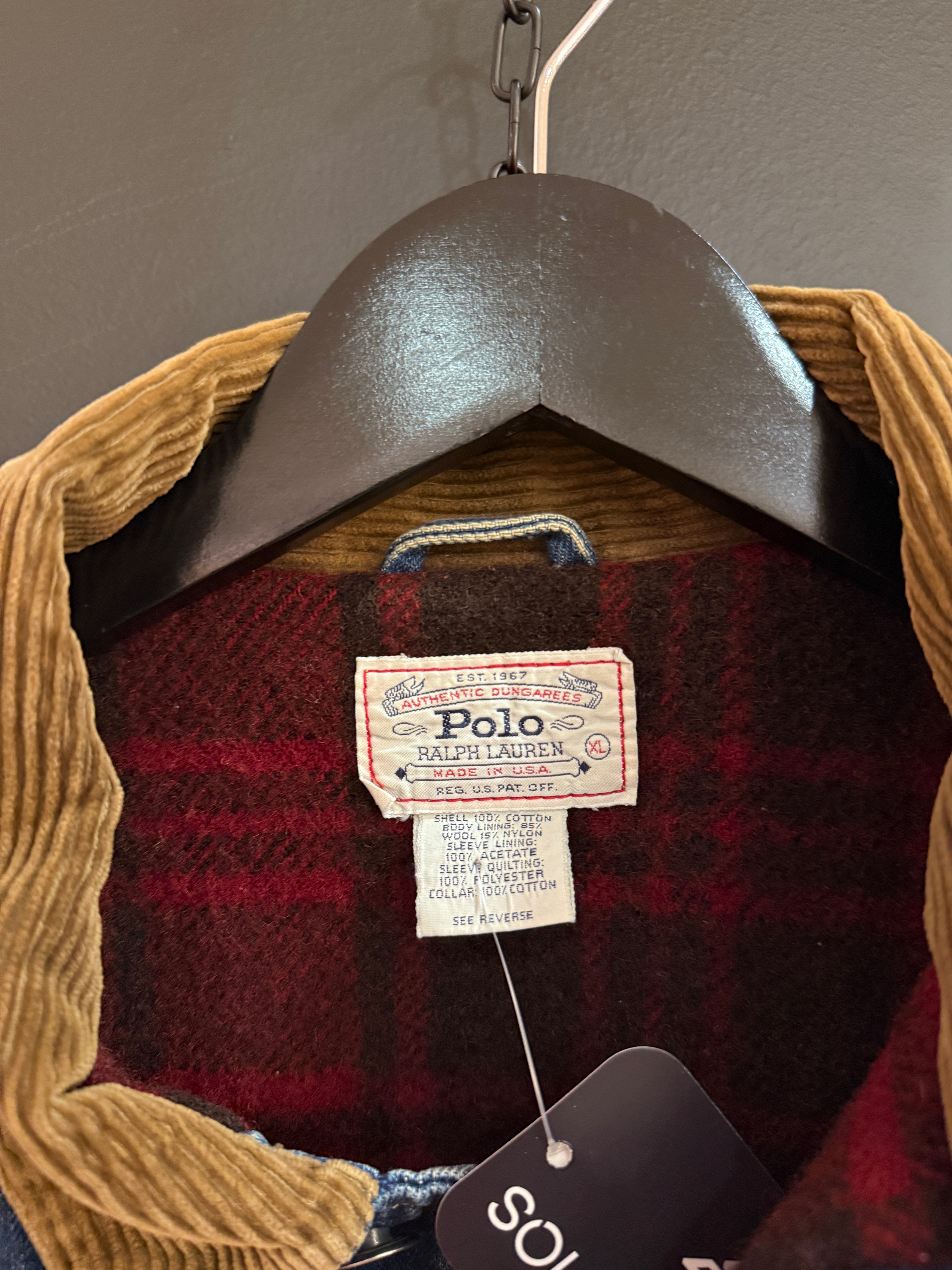 90s Polo Ralph Lauren Blanket Lined Denim Chore Coat Size XL