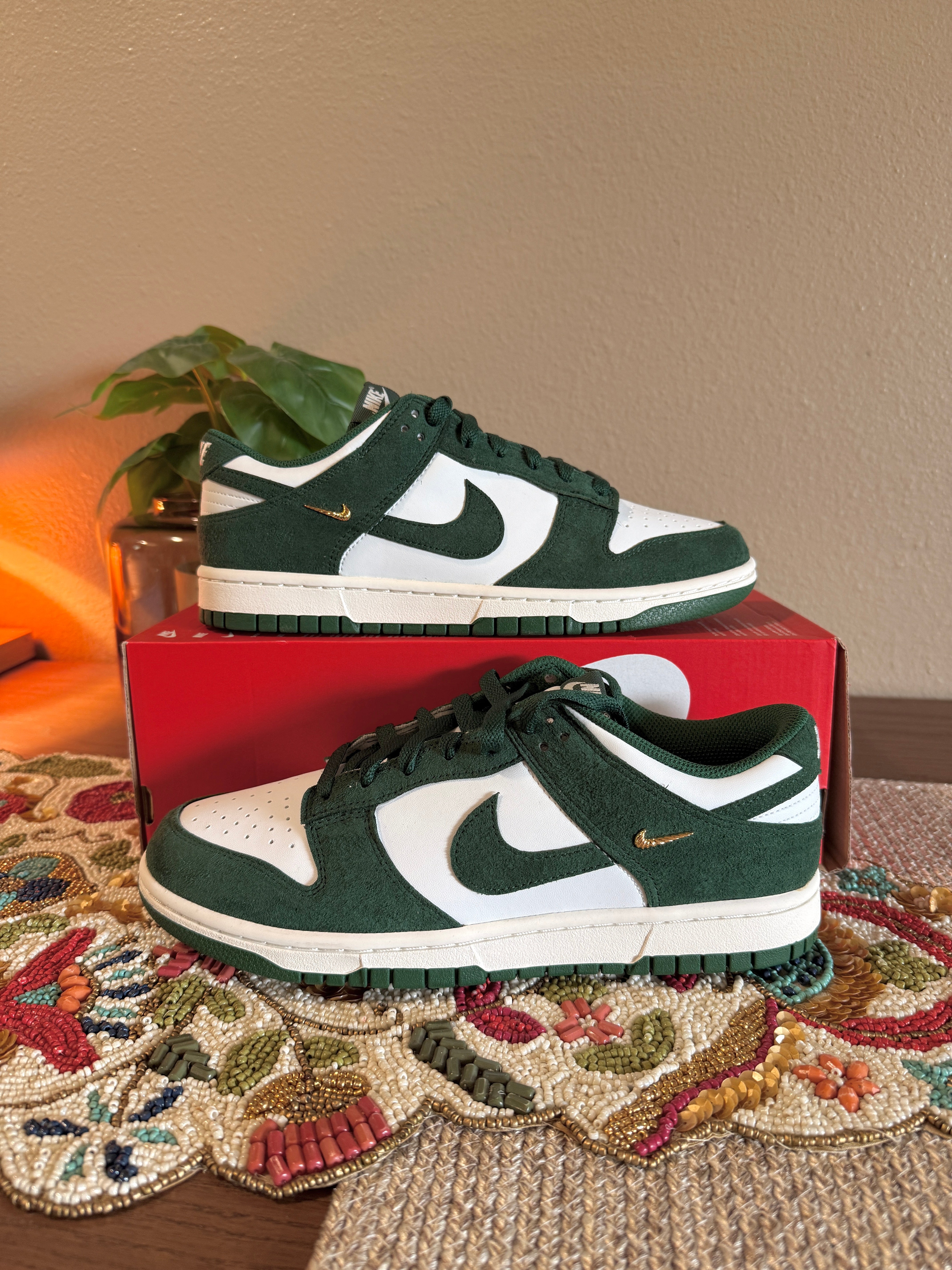 Nike Dunk Low Gorge Green Gold Mini Swoosh Size 8.5 Men's MISSING LID