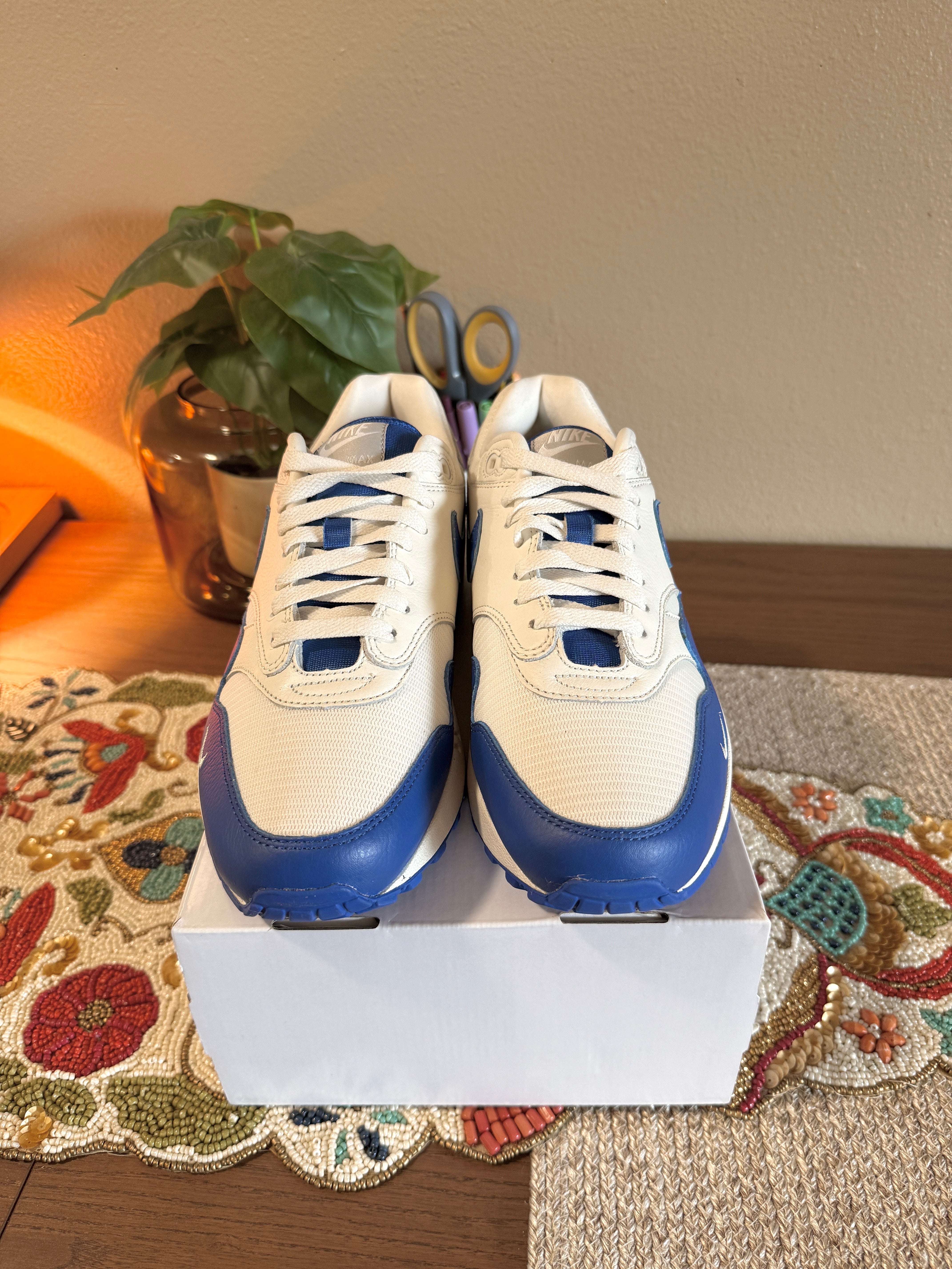 Nike ID By You Air Max 1 White / Royal Blue Size 9.5 Men's MISSING LID