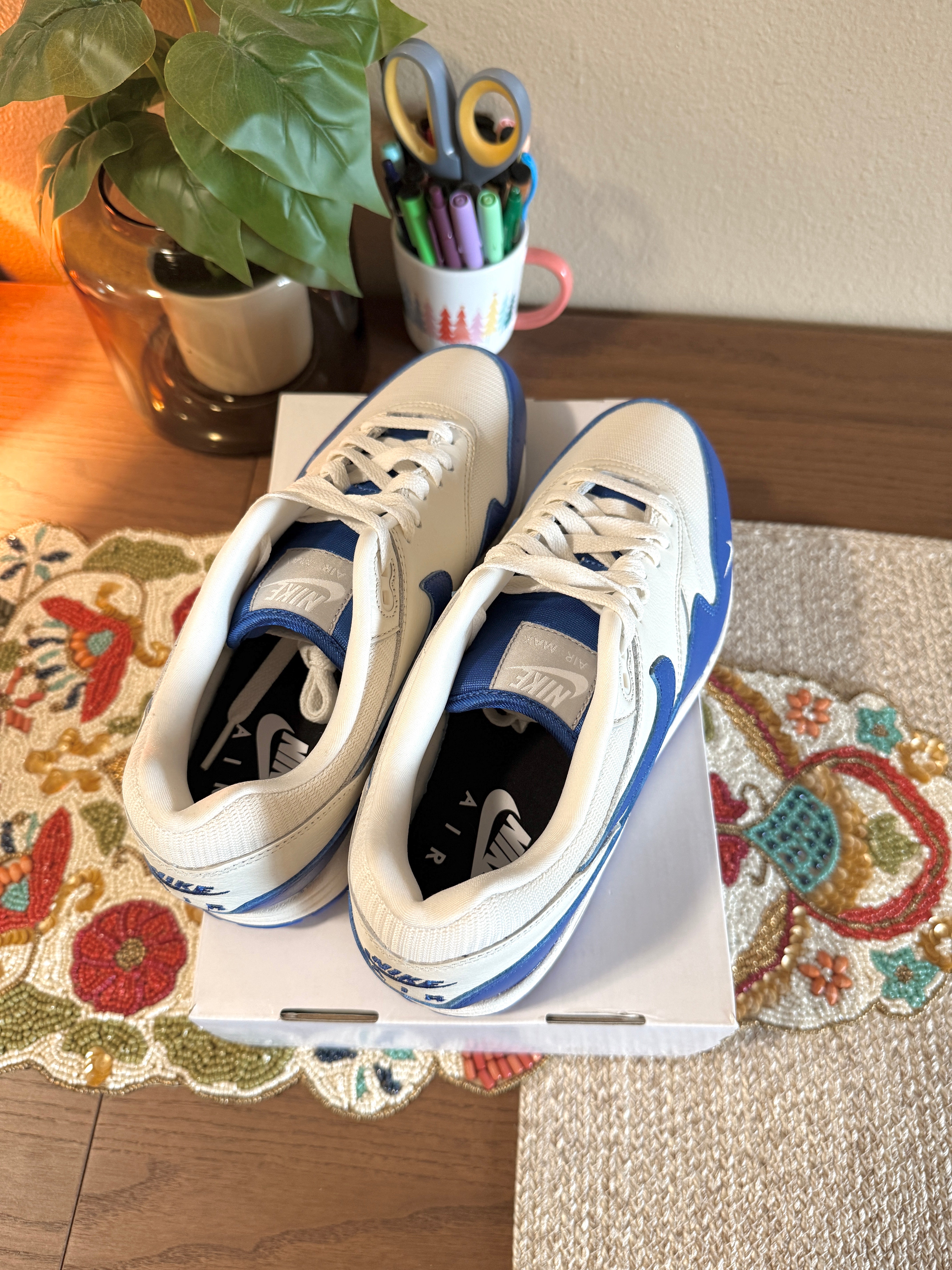 Nike ID By You Air Max 1 White / Royal Blue Size 9.5 Men's MISSING LID