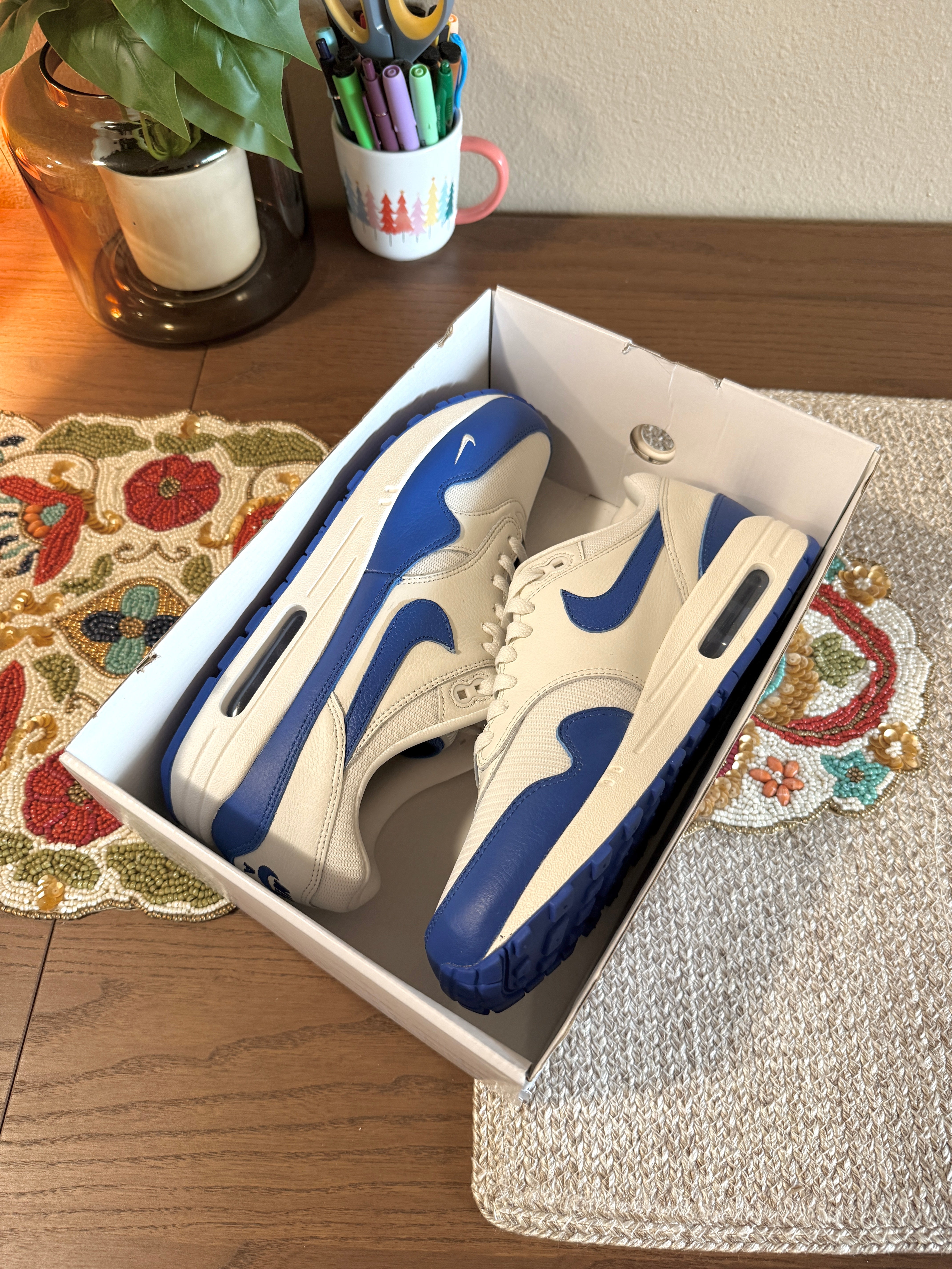 Nike ID By You Air Max 1 White / Royal Blue Size 9.5 Men's MISSING LID