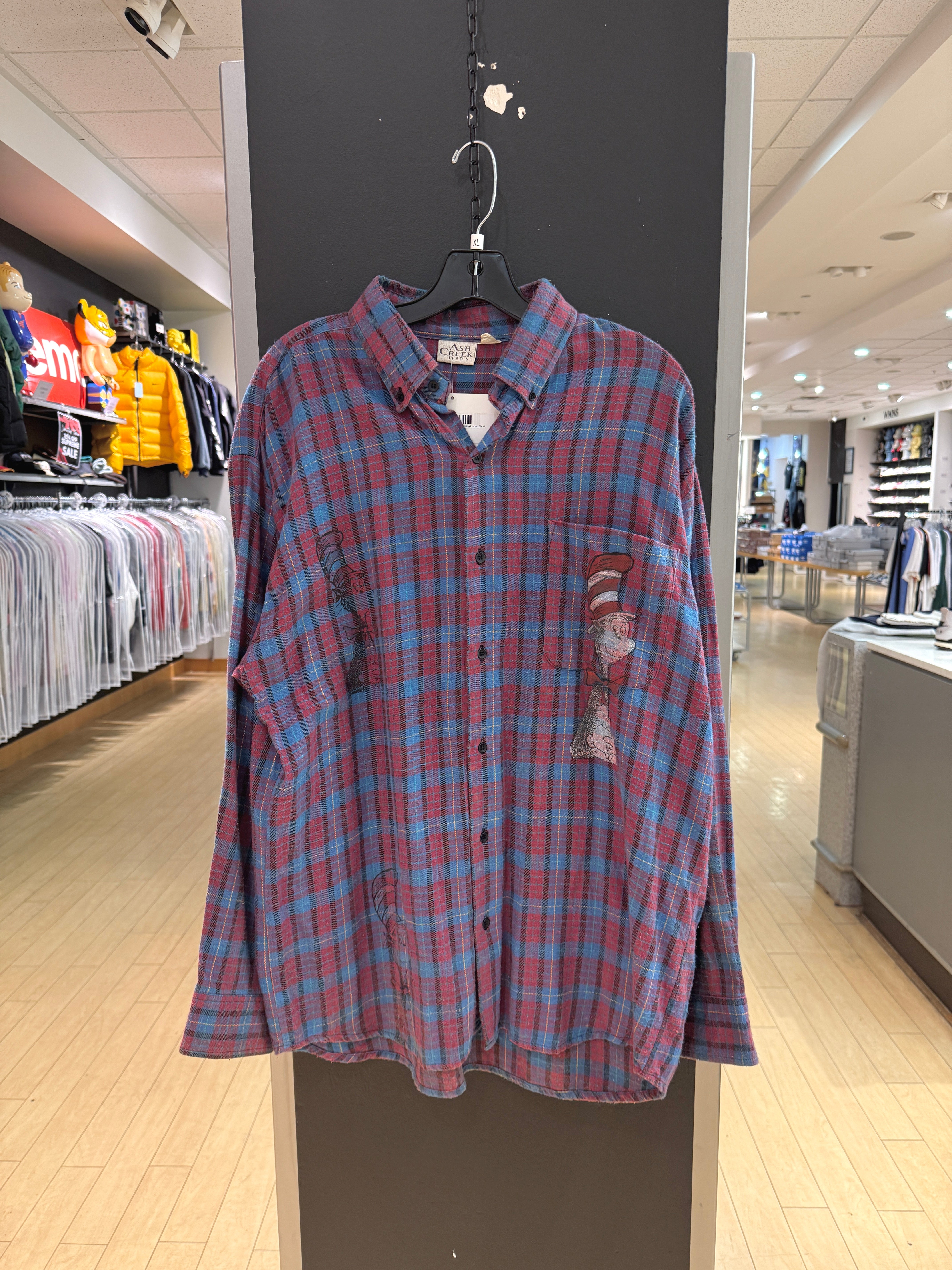 90s Dr Seuss Cat in the Hat Cash Creek Trading Flannel Sz XL