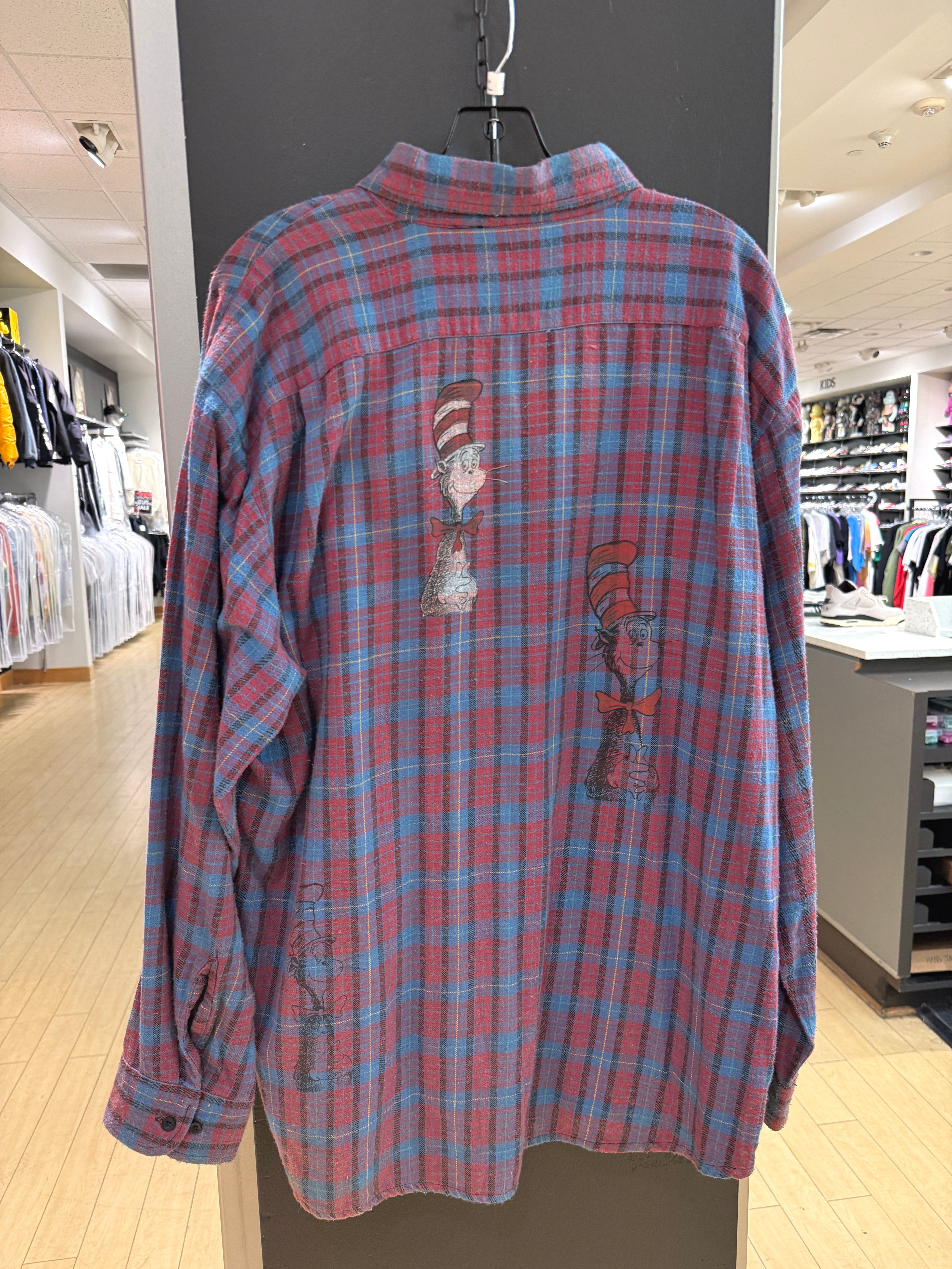 90s Dr Seuss Cat in the Hat Cash Creek Trading Flannel Sz XL