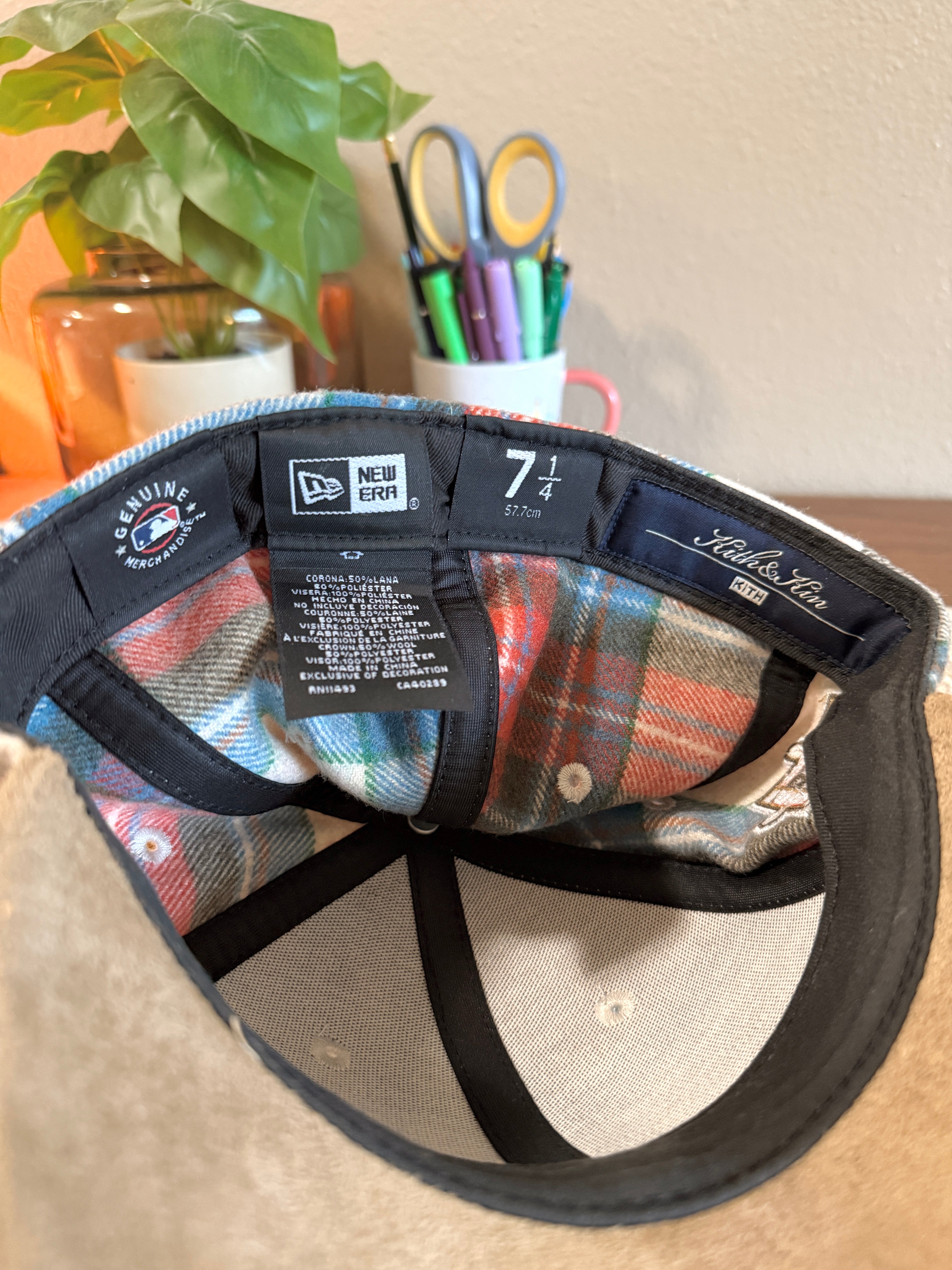 Kith x New Era Yankees Plaid Suede Low Profile Fitted Hat Pyre Size 7 1/4 USED