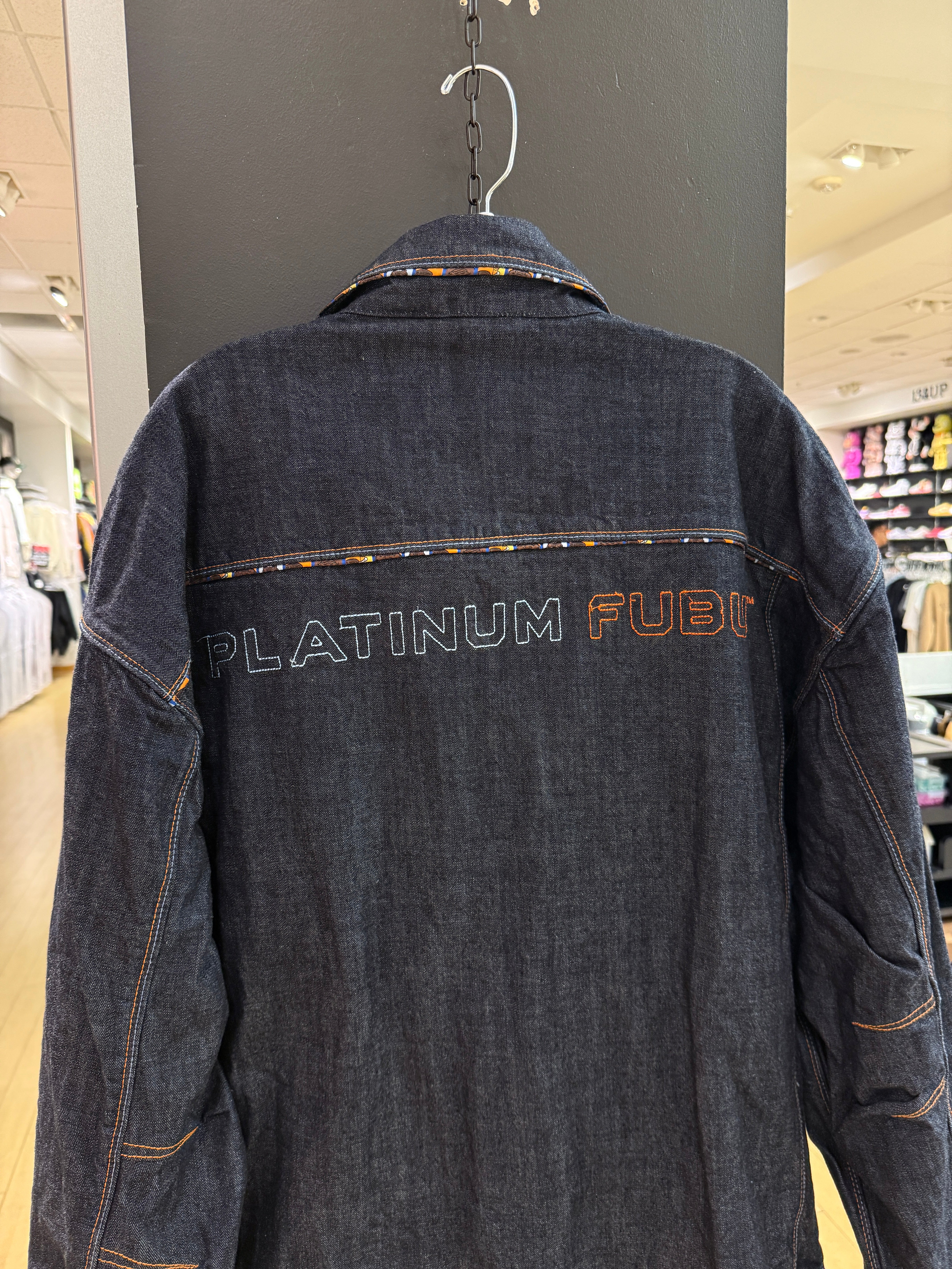 Y2K Fubu Platinum Fat Albert Trim Denim Jacket Sz XL