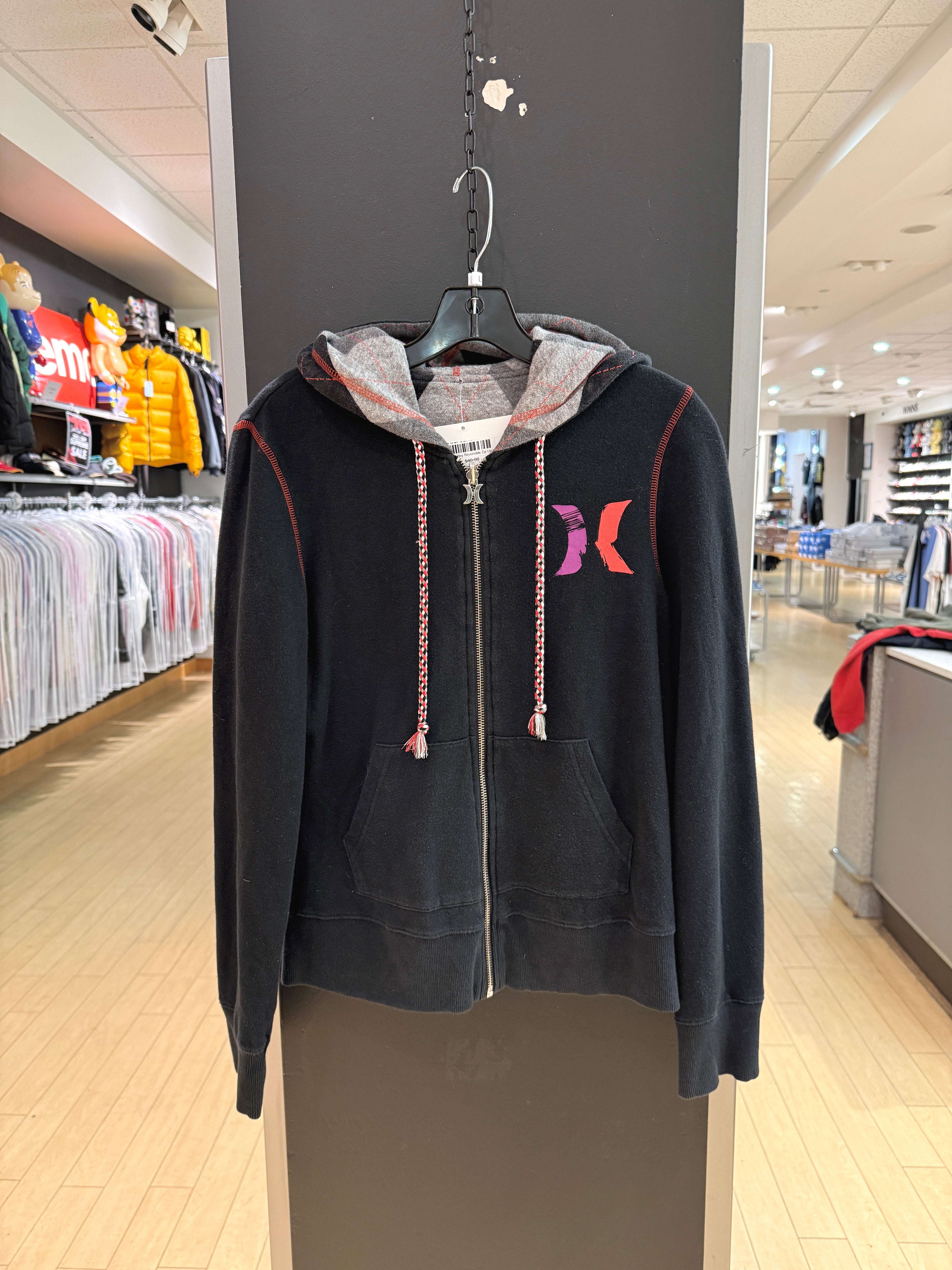 Women's Y2K Hurley Reversible Zip Up Hoodie Sz L